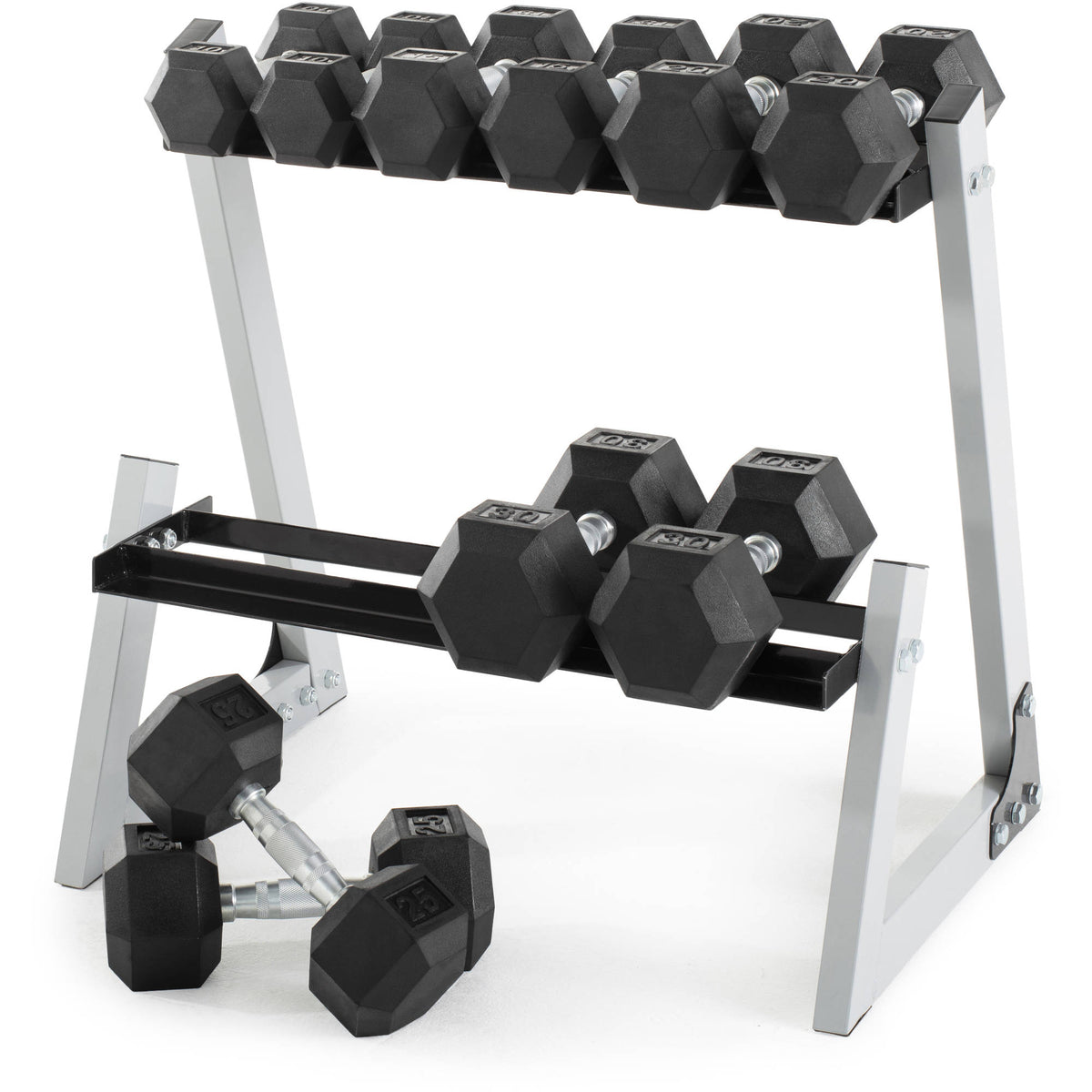 Weider 200 Pound Rubber Hex Dumbbell Weight Set with Weight Rack (Open Box)