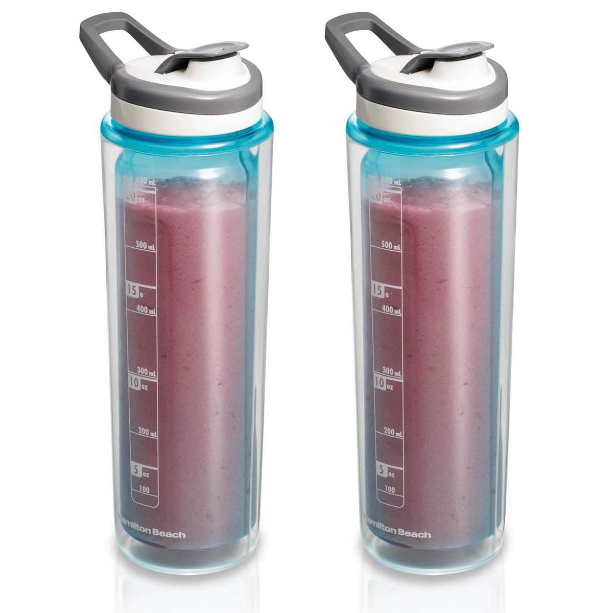Hamilton Beach Go Sport 20-Ounce Double-Wall Flip Lid Blending Bottle (2 Pack)