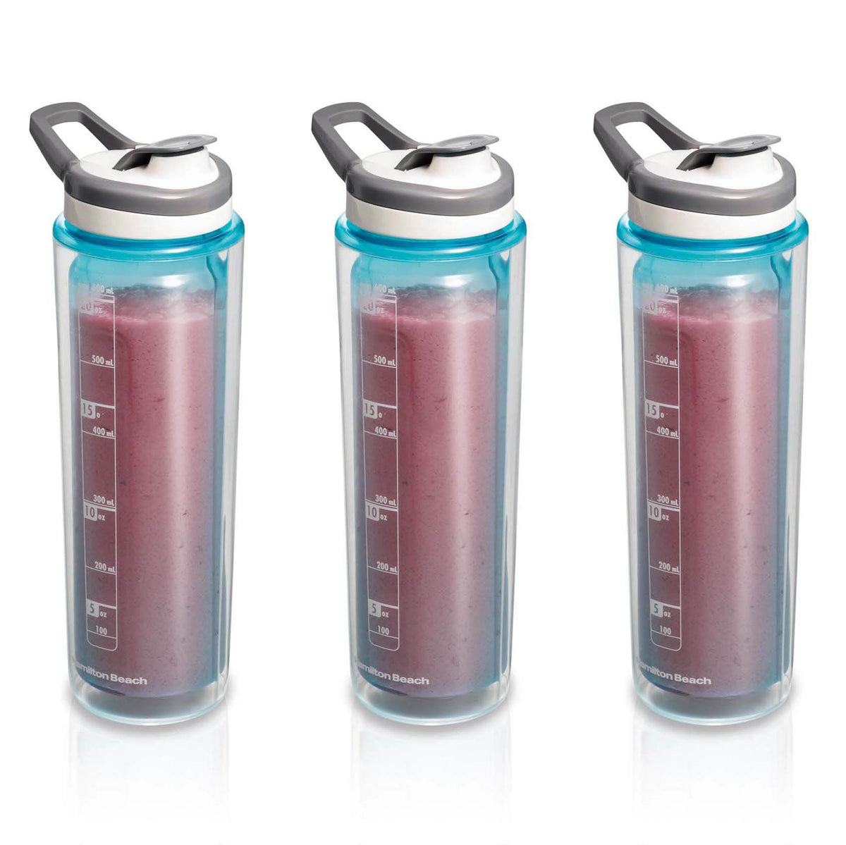 Hamilton Beach Go Sport 20-Ounce Double-Wall Flip Lid Blending Bottle (3 Pack)