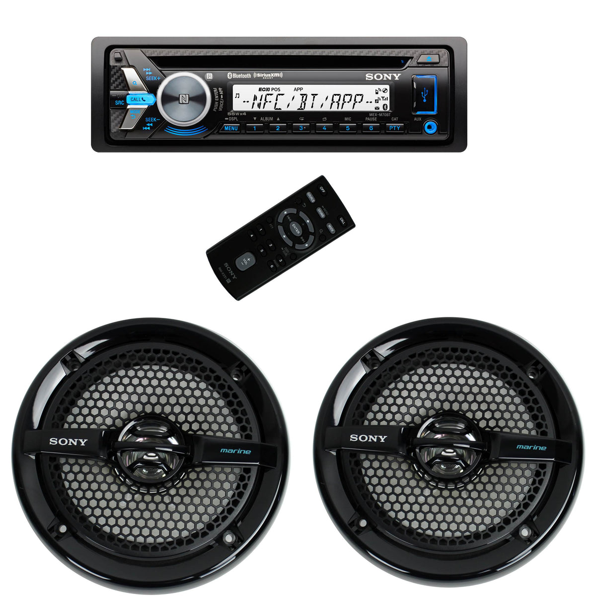 Sony MEX-M70BT CD/MP3 USB/AUX Marine Receiver Stereo Bluetooth+ 2) 6.5" Speakers - VMInnovations