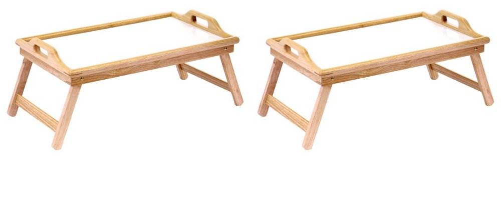 Home & Loft Bamboo Folding Breakfast In Bed Trays with Handles (2 Pack)