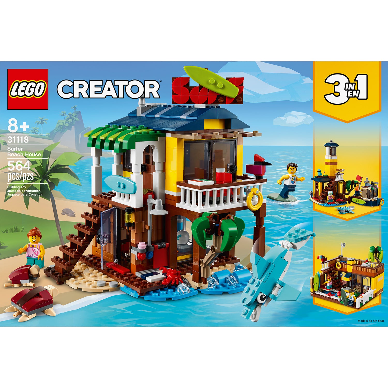 LEGO Creator 3in1 31118 Surfer Beach House 564 Piece Block Building Set for Kids - VMInnovations