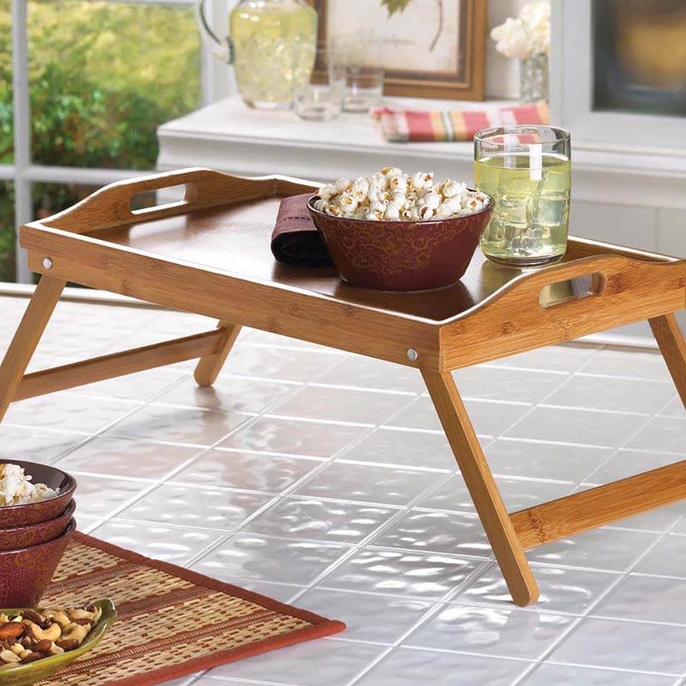 Home & Loft Bamboo Finish Folding Breakfast In Bed Tray With Handles (Open Box)
