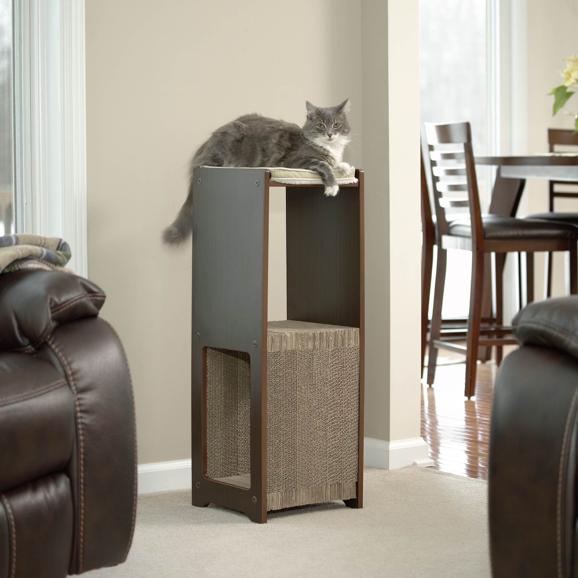 Sauder Furniture Elevated Perch Espresso Cat Pad Scratcher w/ Cushion - Open Box