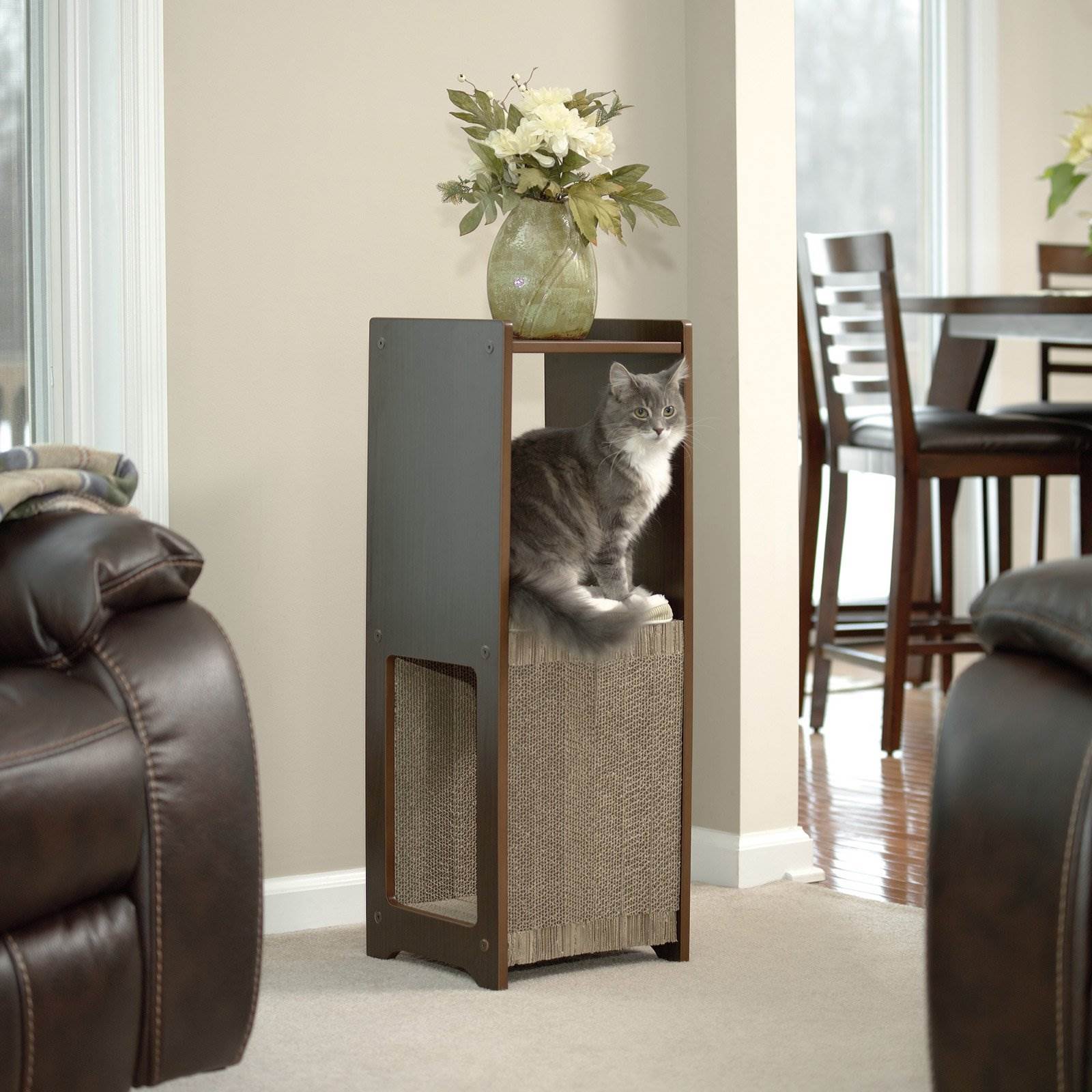 Sauder Furniture Elevated Perch Espresso Cat Pad Scratcher w/ Cushion - Open Box