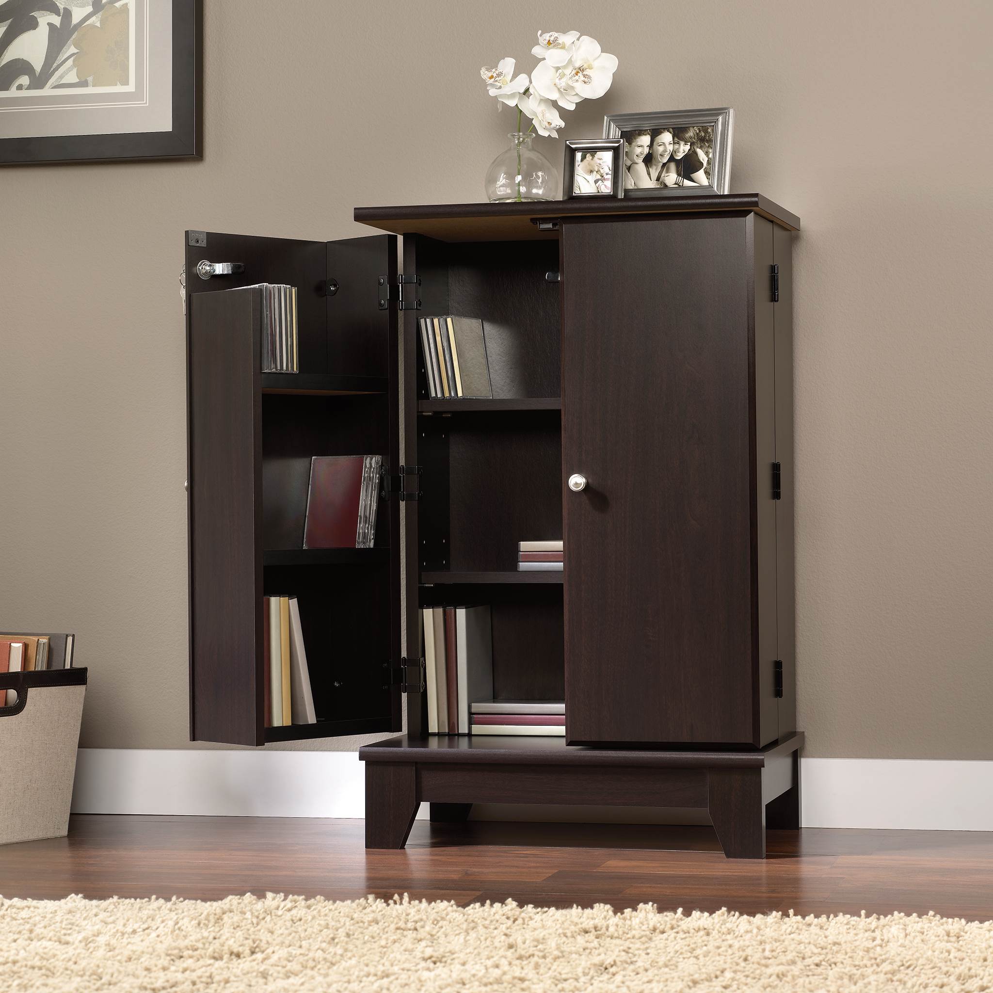 Sauder Furniture 414708 Camarin Jamocha Wood Lockable Storage Cabinet - Open Box