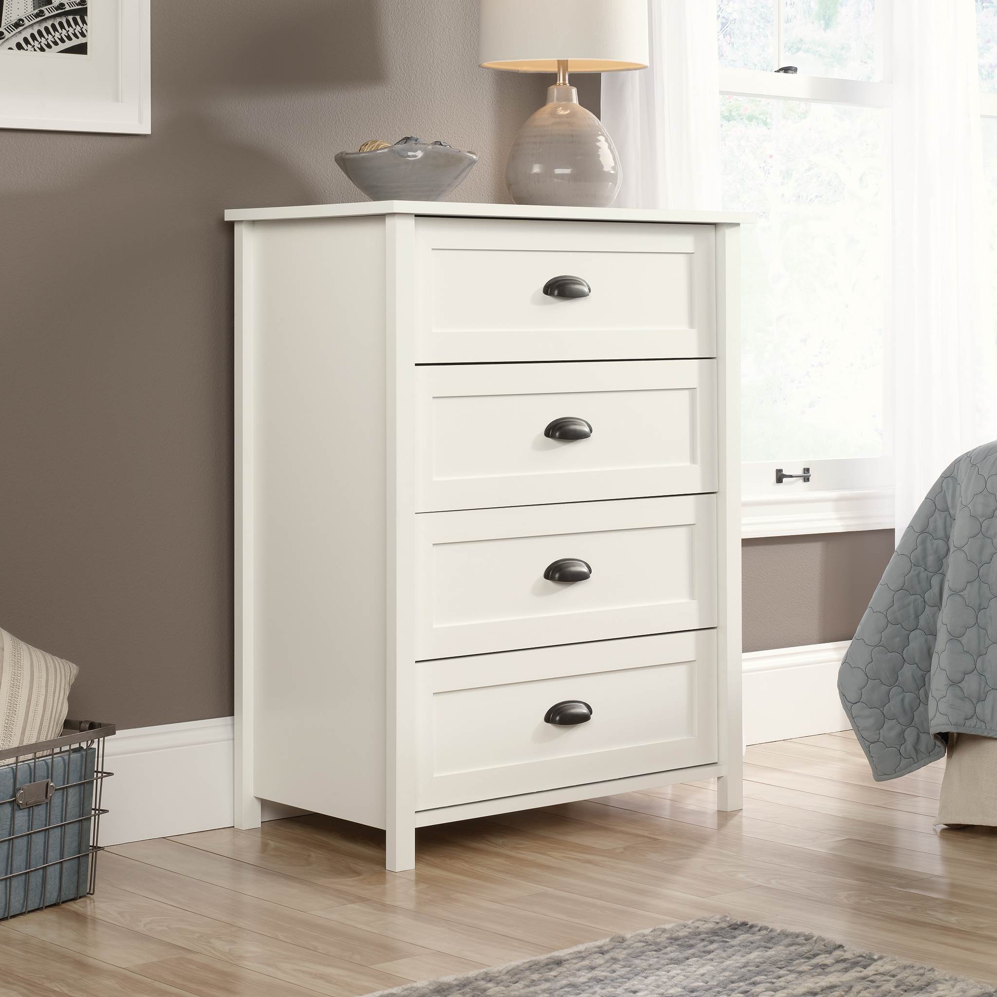 Sauder Furniture 416976 County Line White 4-Drawer Dresser Storage - Open Box