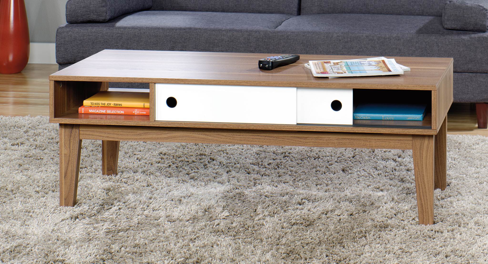 Sauder Inspired Accents Modern Walnut Sliding Door Coffee Table (Open Box)