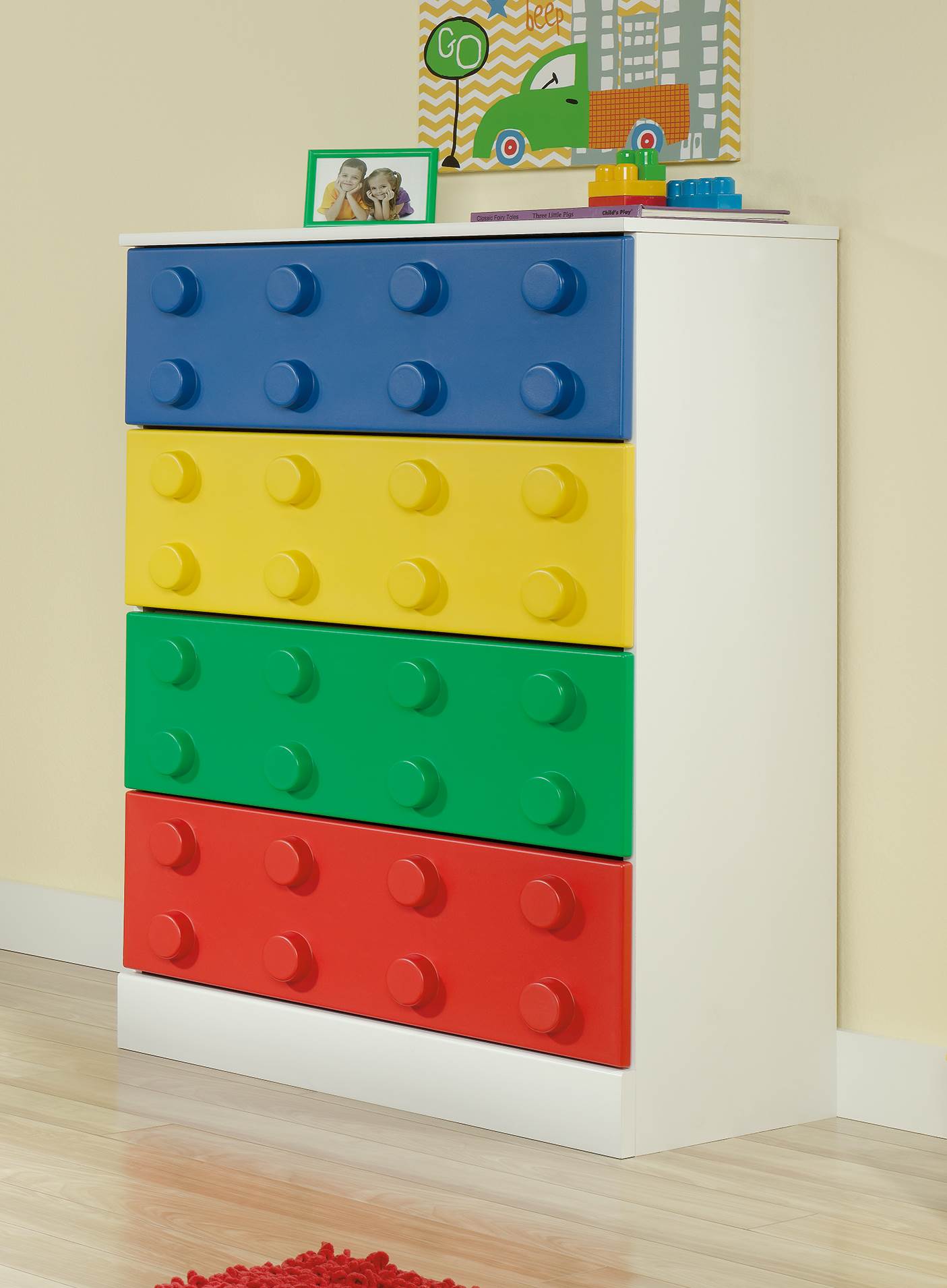 Sauder Furniture Primary Street Children Kids Toy Block 4-Drawer Chest -Open Box
