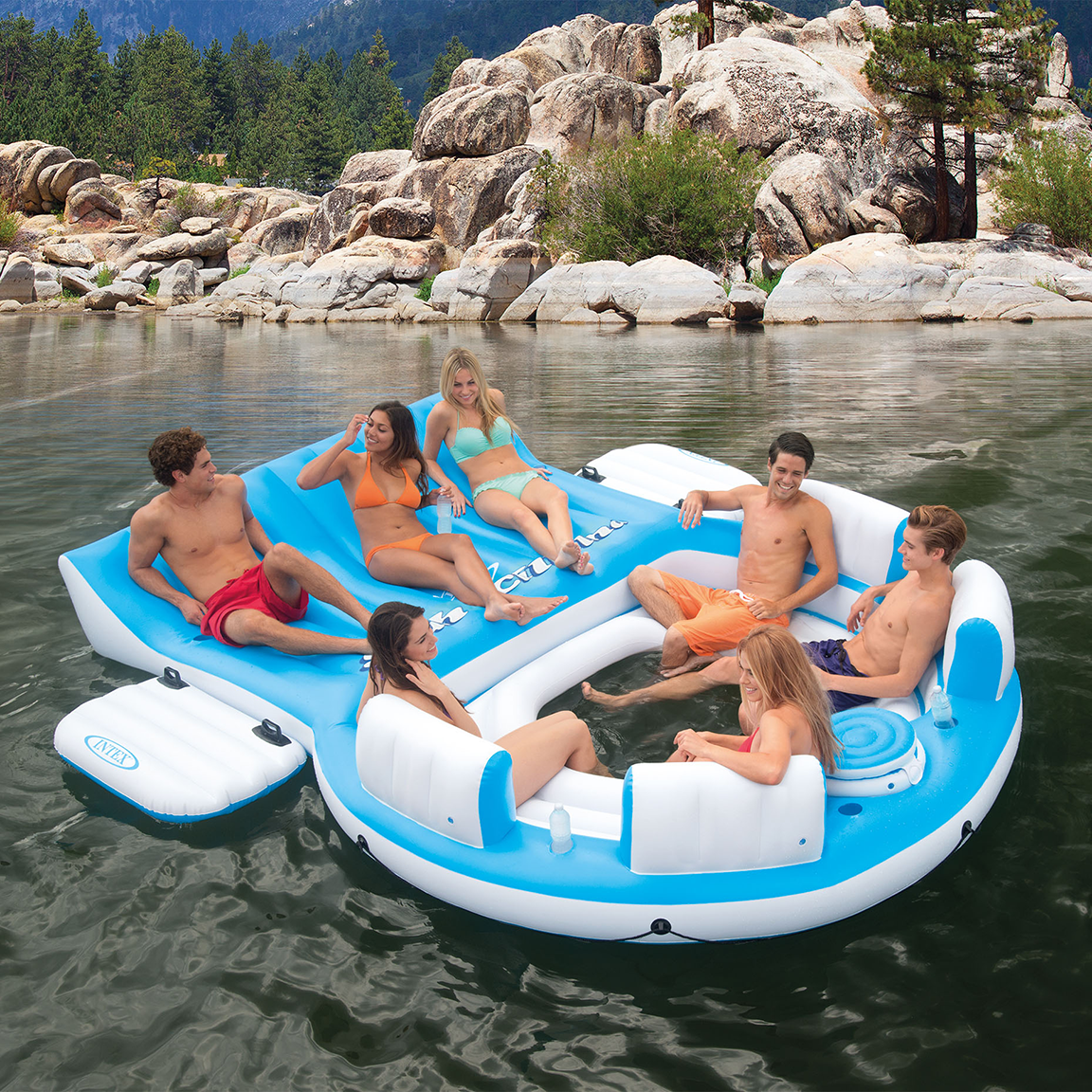Intex Relaxation Island Inflatable Seated Floating Water Lounge Raft (Open Box)