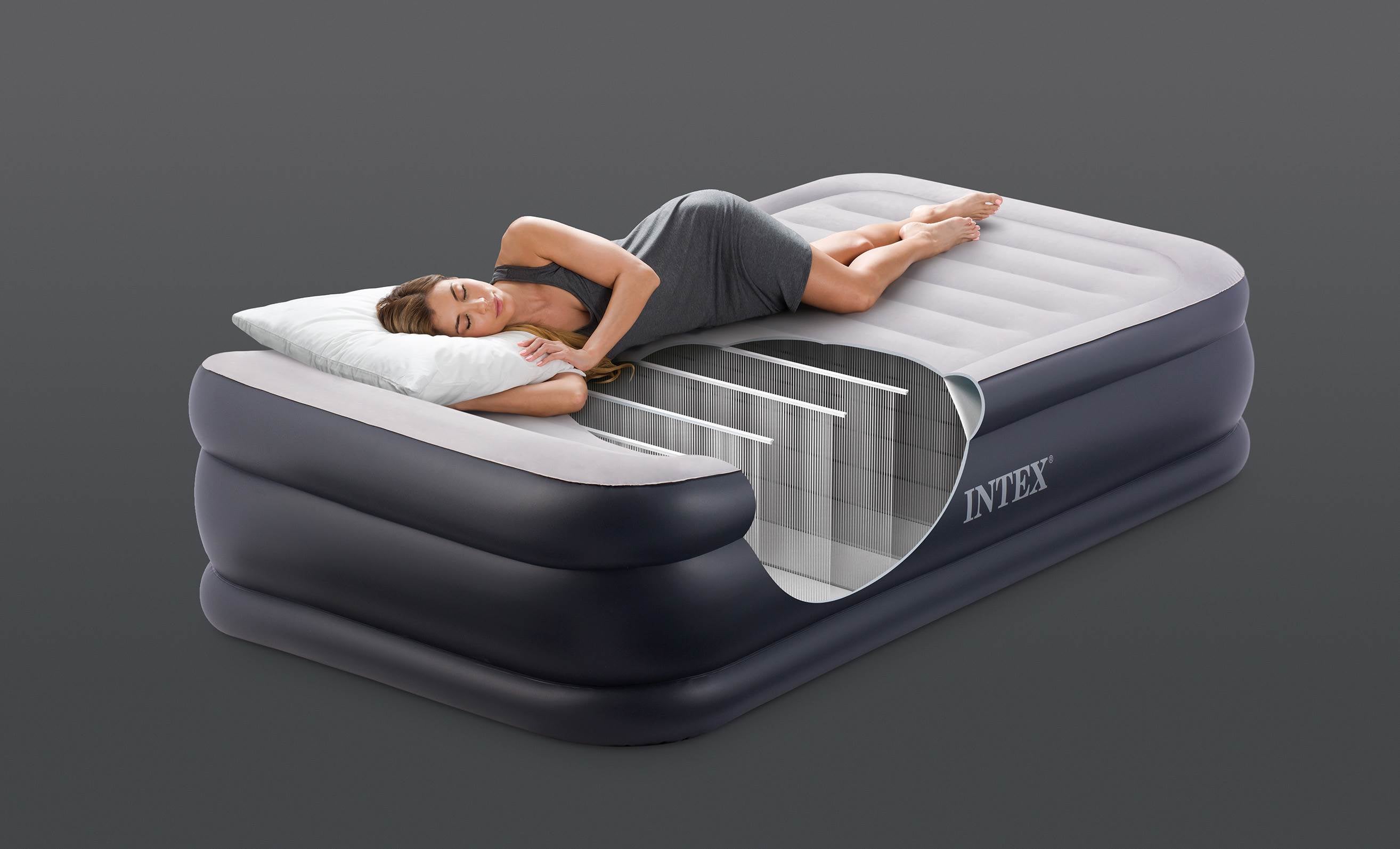 Twin Deluxe Pillow Rest Fiber-Tech Airbed Raised Air Mattress W/ Pump (Open Box)