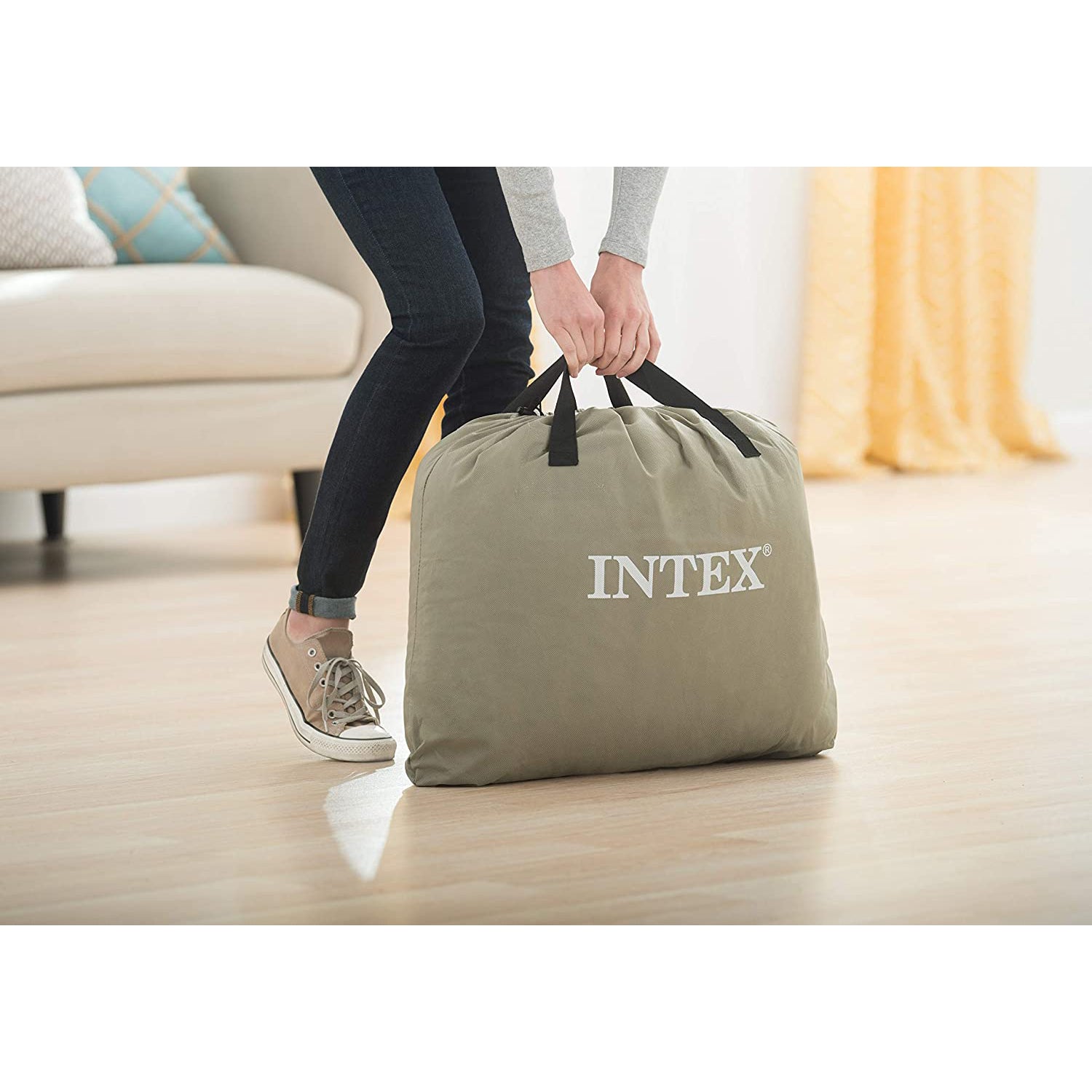 Intex Dura Beam Deluxe Pillow Raised Airbed Mattress Built In Pump, Queen (Used) - VMInnovations