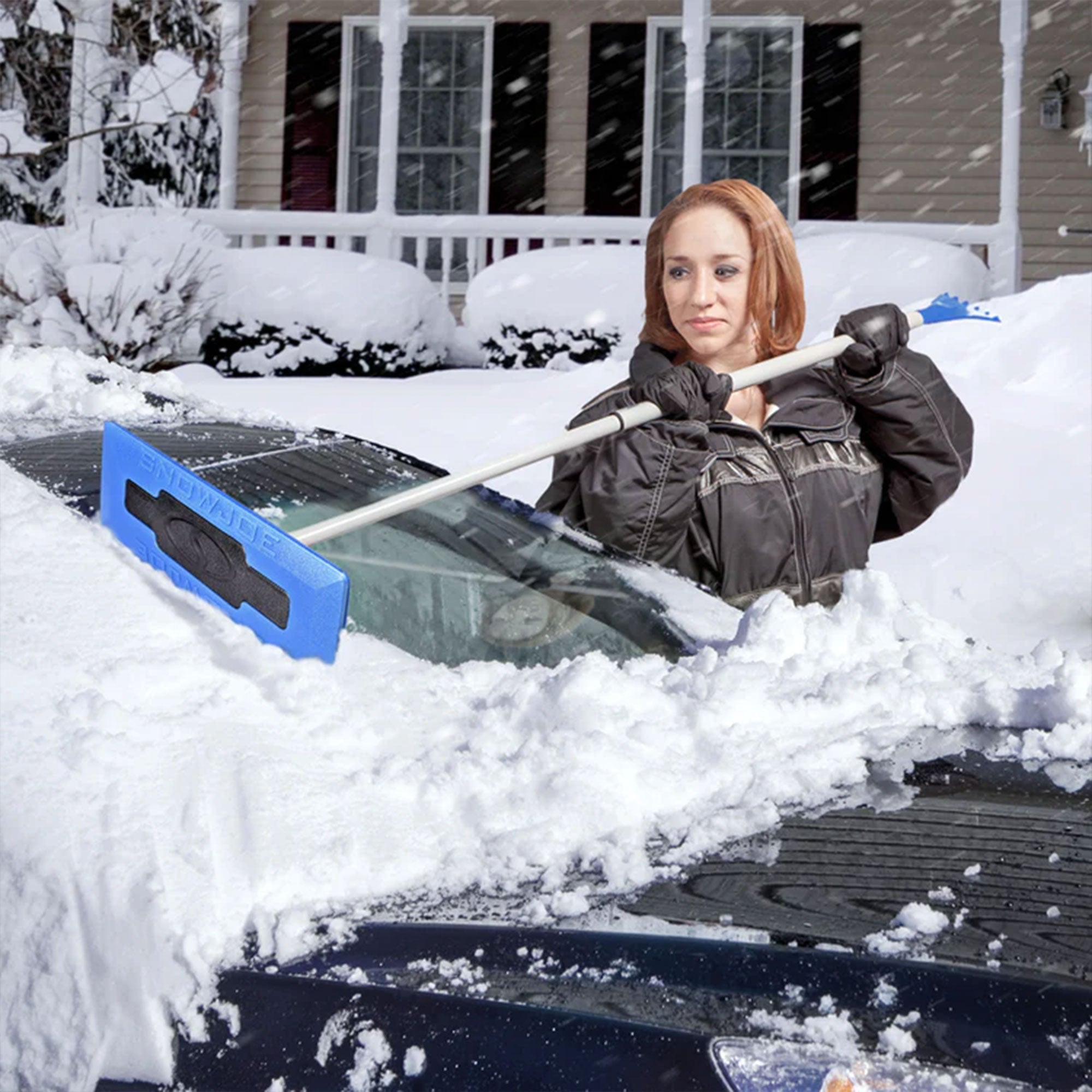 Snow Joe Shovelution Snow Shovel with Spring Assist & Telescoping Broom, Blue
