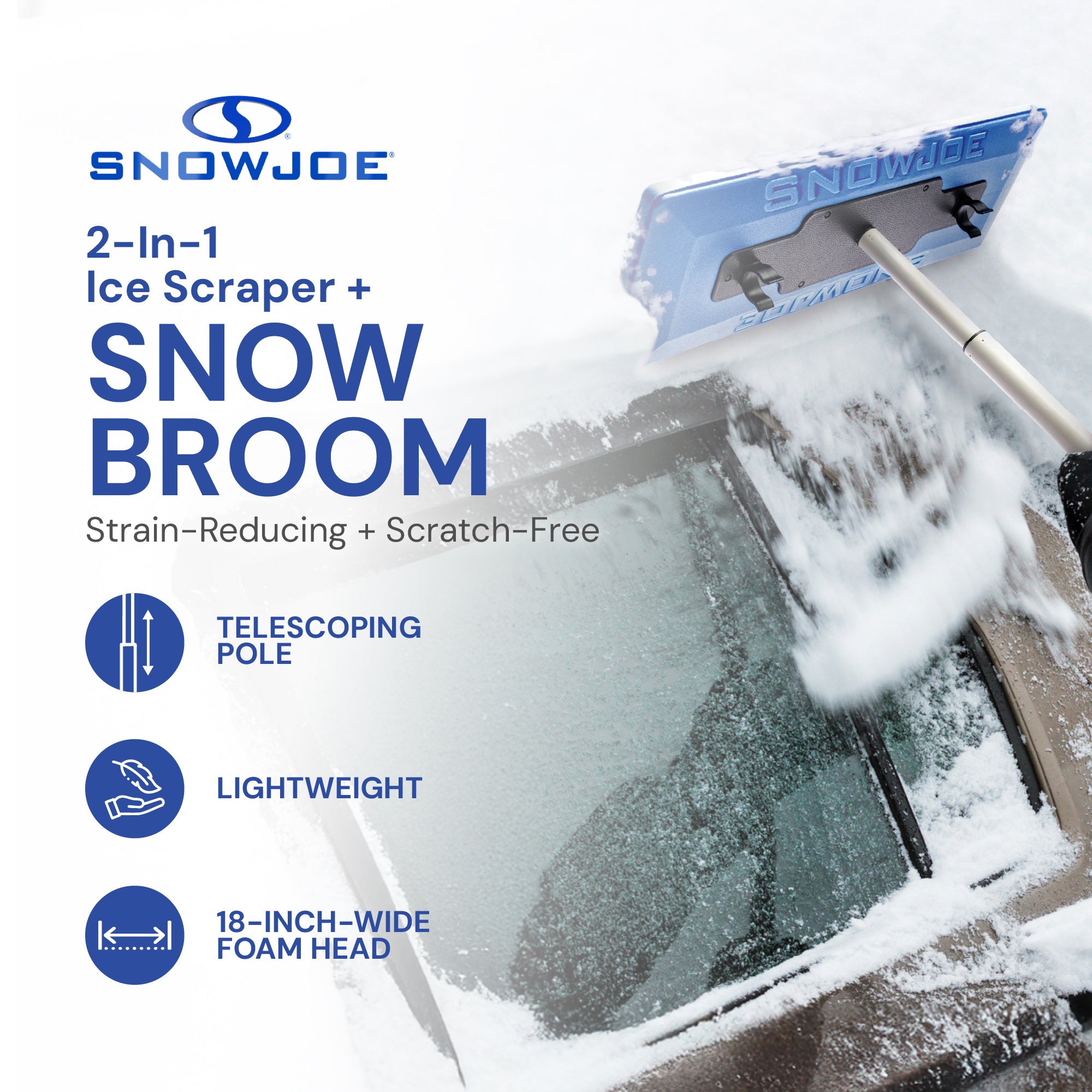 Snow Joe Windshield Ice Scraper, Car Window Snow Removal Broom, Blue (For Parts)