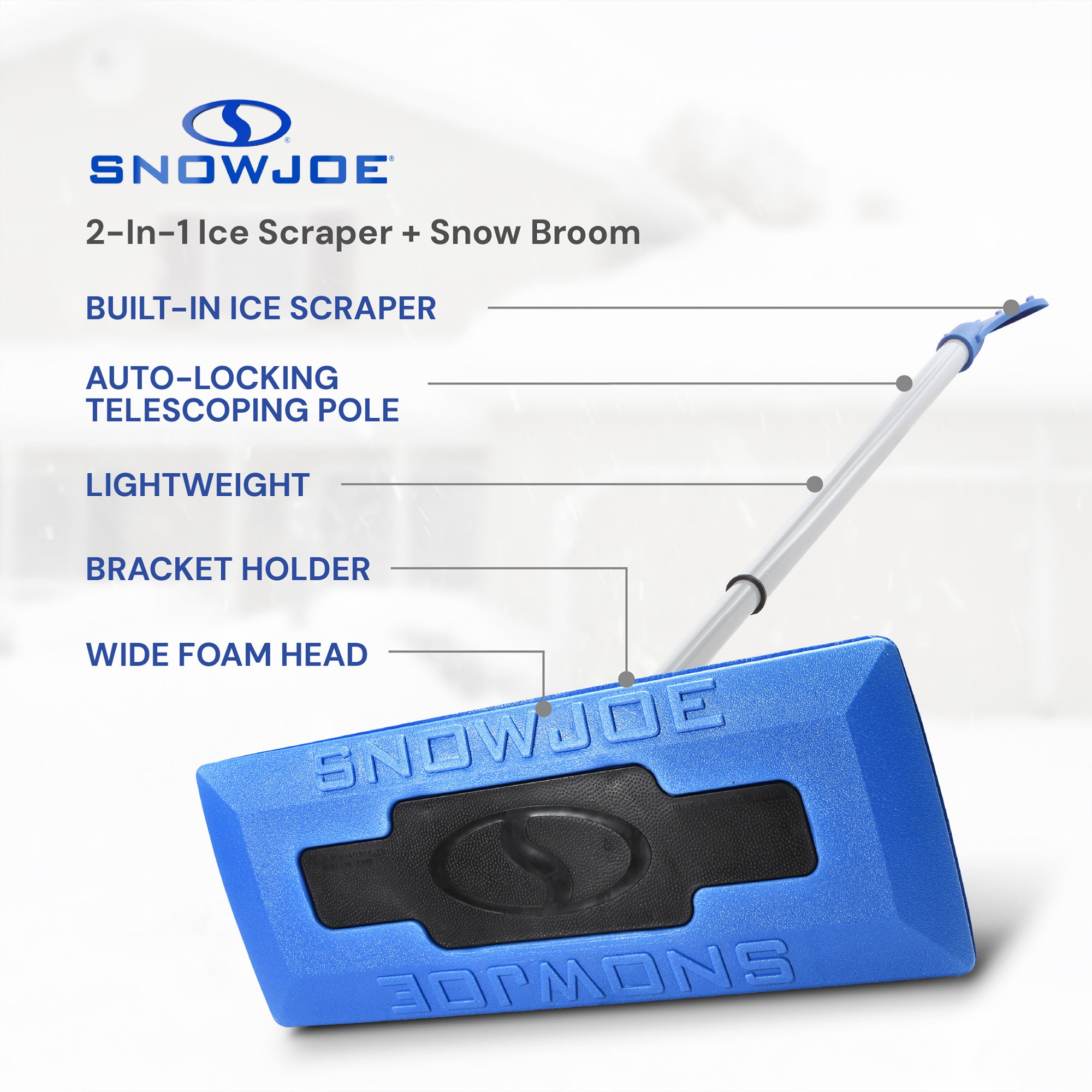 Snow Joe Windshield Ice Scraper, Car Window Snow Removal Broom, Blue (For Parts)