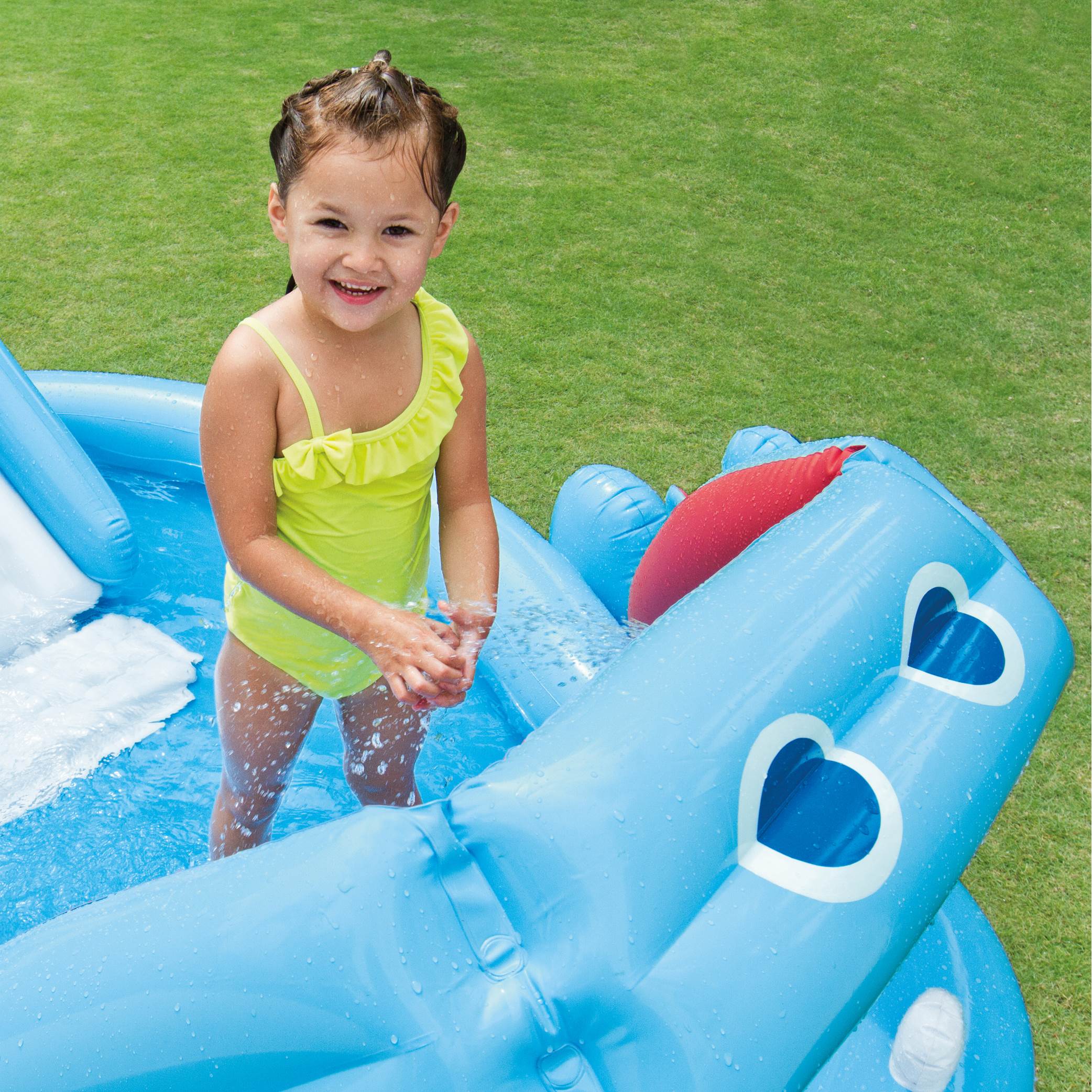 Intex Inflatable Hippo Play Center Kids Pool With Slide And Sprayer (Open Box)