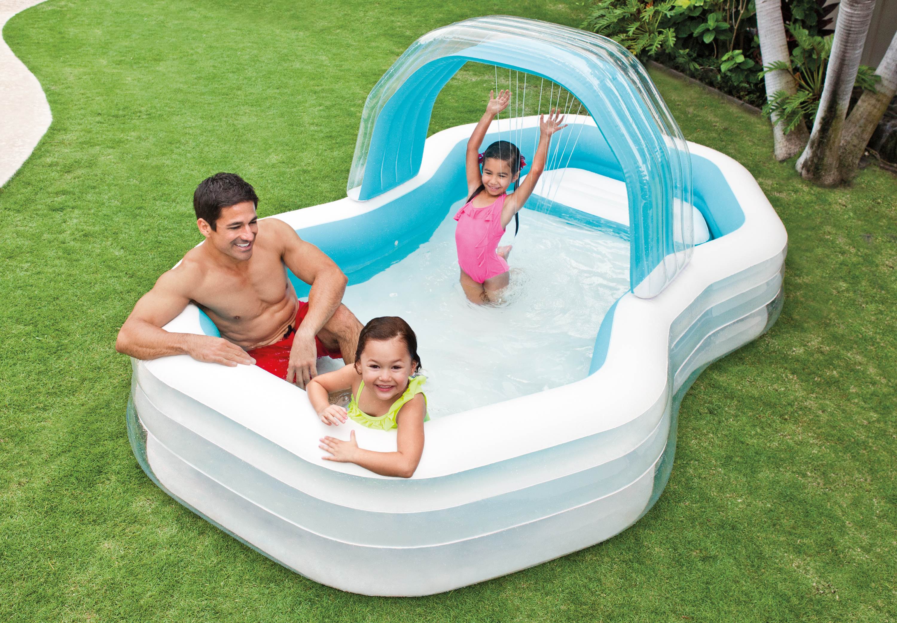 Intex 122x74x51 Swim Center Summer Family Backyard Cabana Pool w/ Sprayer (Used)