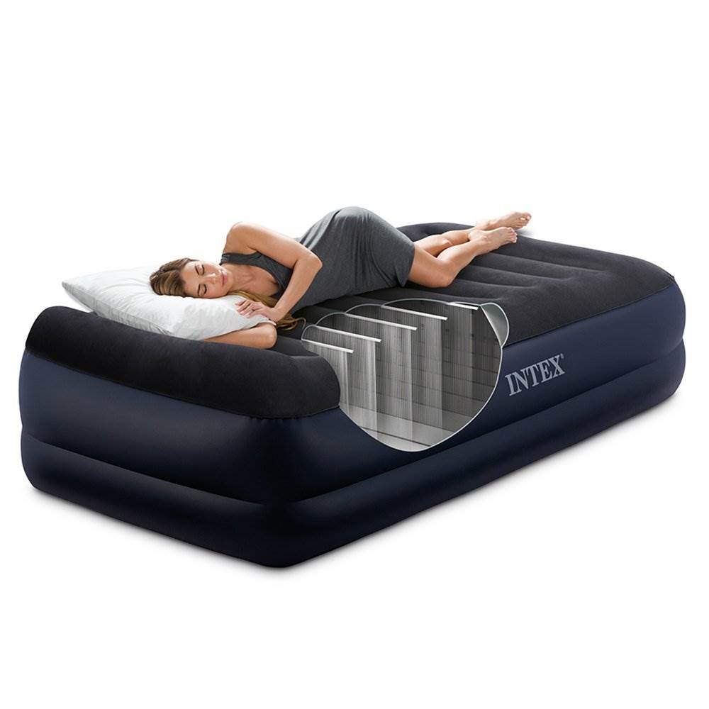 Intex Twin Pillow Rest Fiber-Tech Airbed Air Mattress Bed w/ Pump (Open Box)