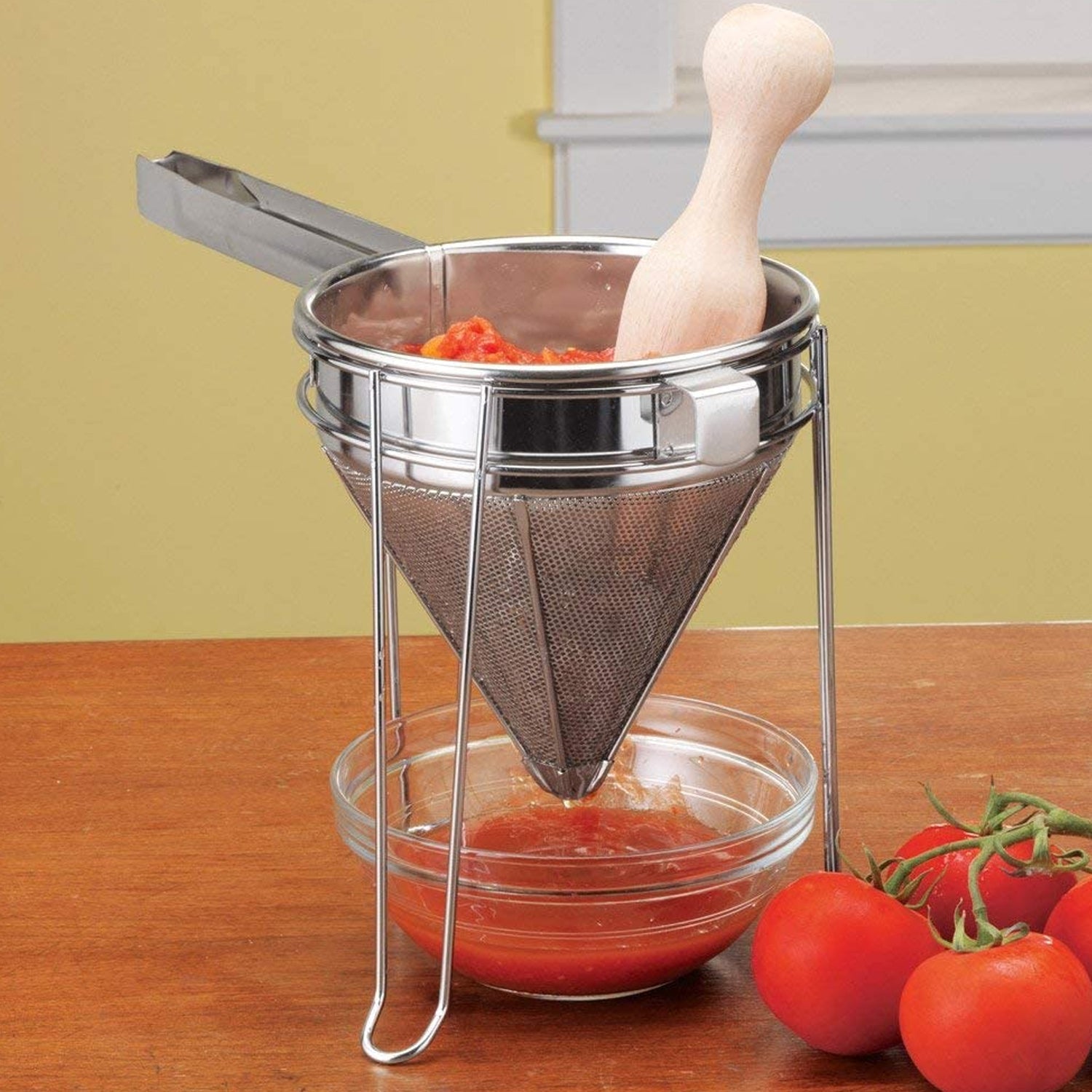 Norpro Stainless Steel Chinois Fine Mesh Strainer with Stand and Pestle, Silver