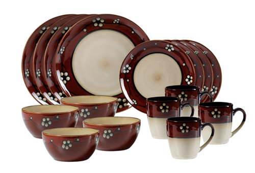 Pfaltzgraff 16-Piece Round Dinnerware Stoneware Set, Red and Beige (Open Box)