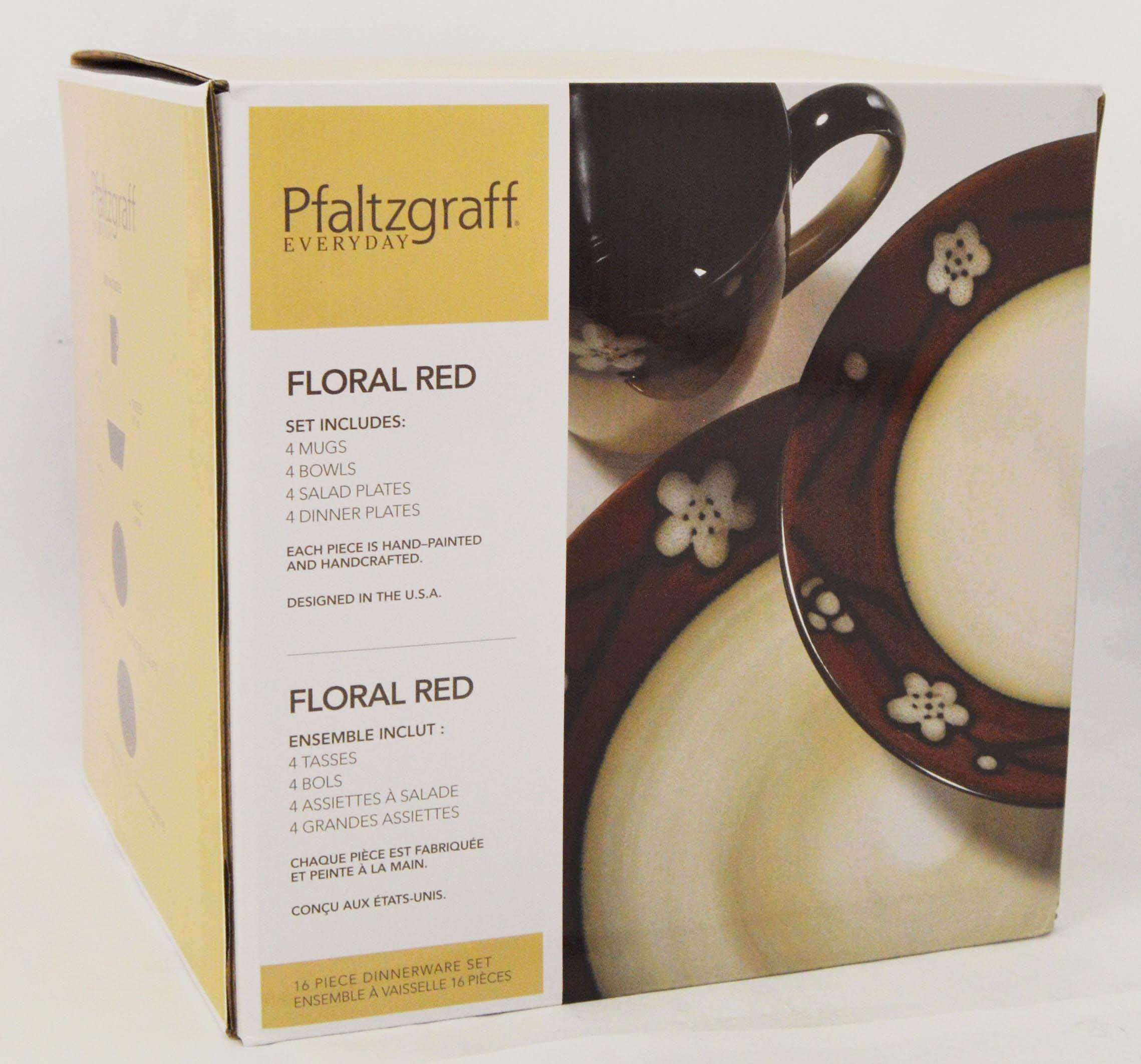 Pfaltzgraff 16-Piece Round Dinnerware Stoneware Set, Red and Beige (Open Box)