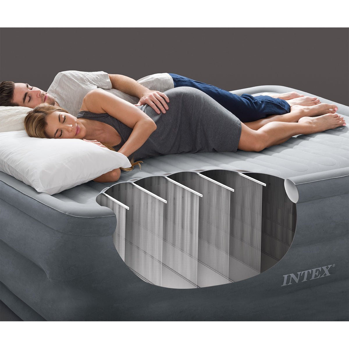 Intex Full 22 Inch DuraBeam Mattress Air Bed with Built-In Pump, Gray (Open Box)