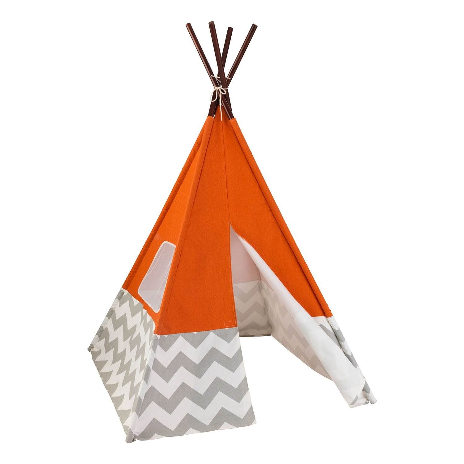 KidKraft Kids Child Deluxe Indoor Play Teepee in Orange & Grey Chevron(Open Box)
