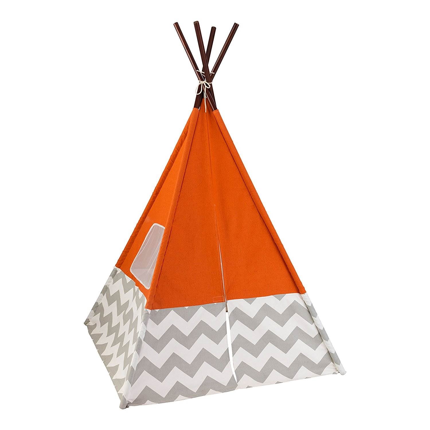 KidKraft Kids Child Deluxe Indoor Play Teepee in Orange & Grey Chevron(Open Box)