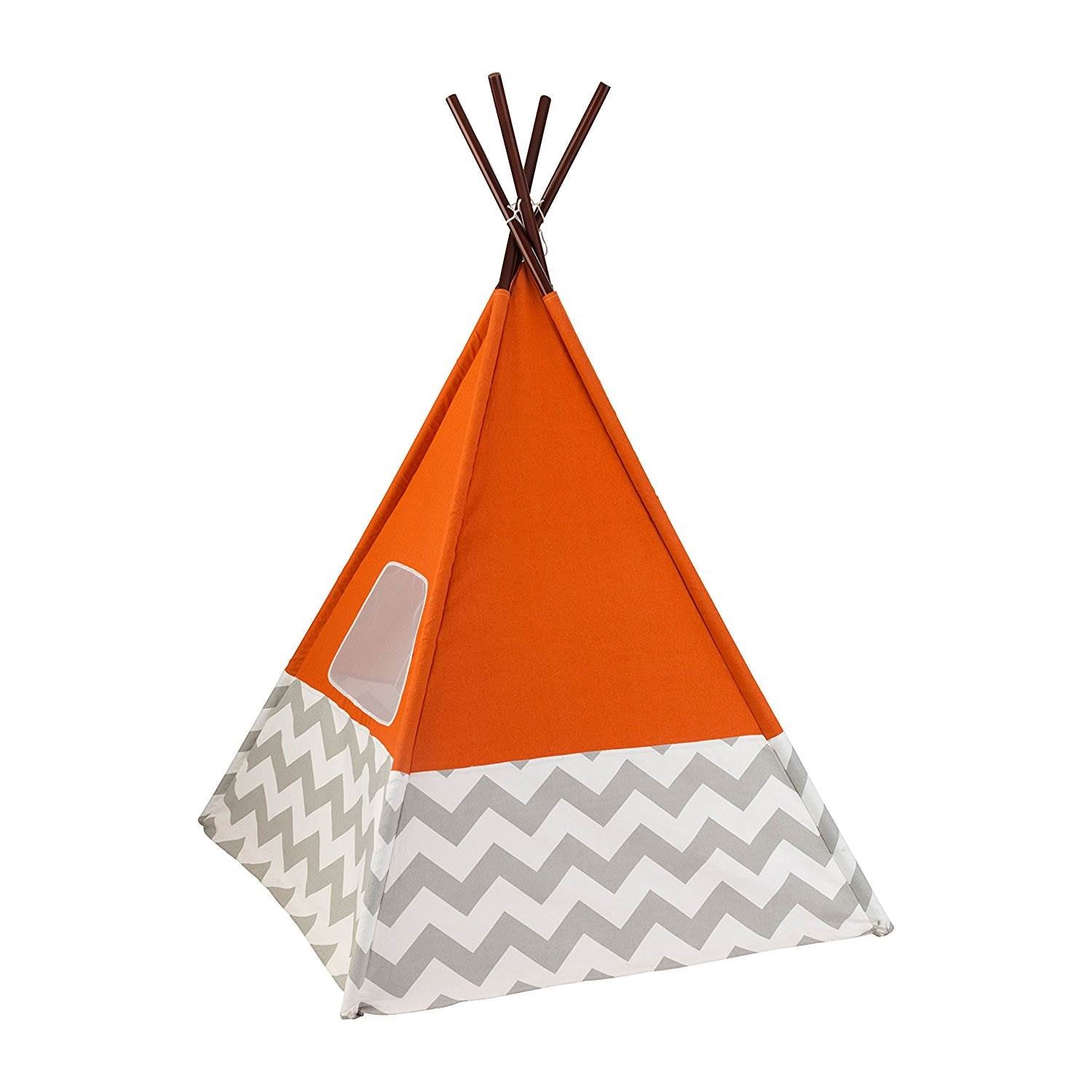 KidKraft Kids Child Deluxe Indoor Play Teepee in Orange & Grey Chevron(Open Box)