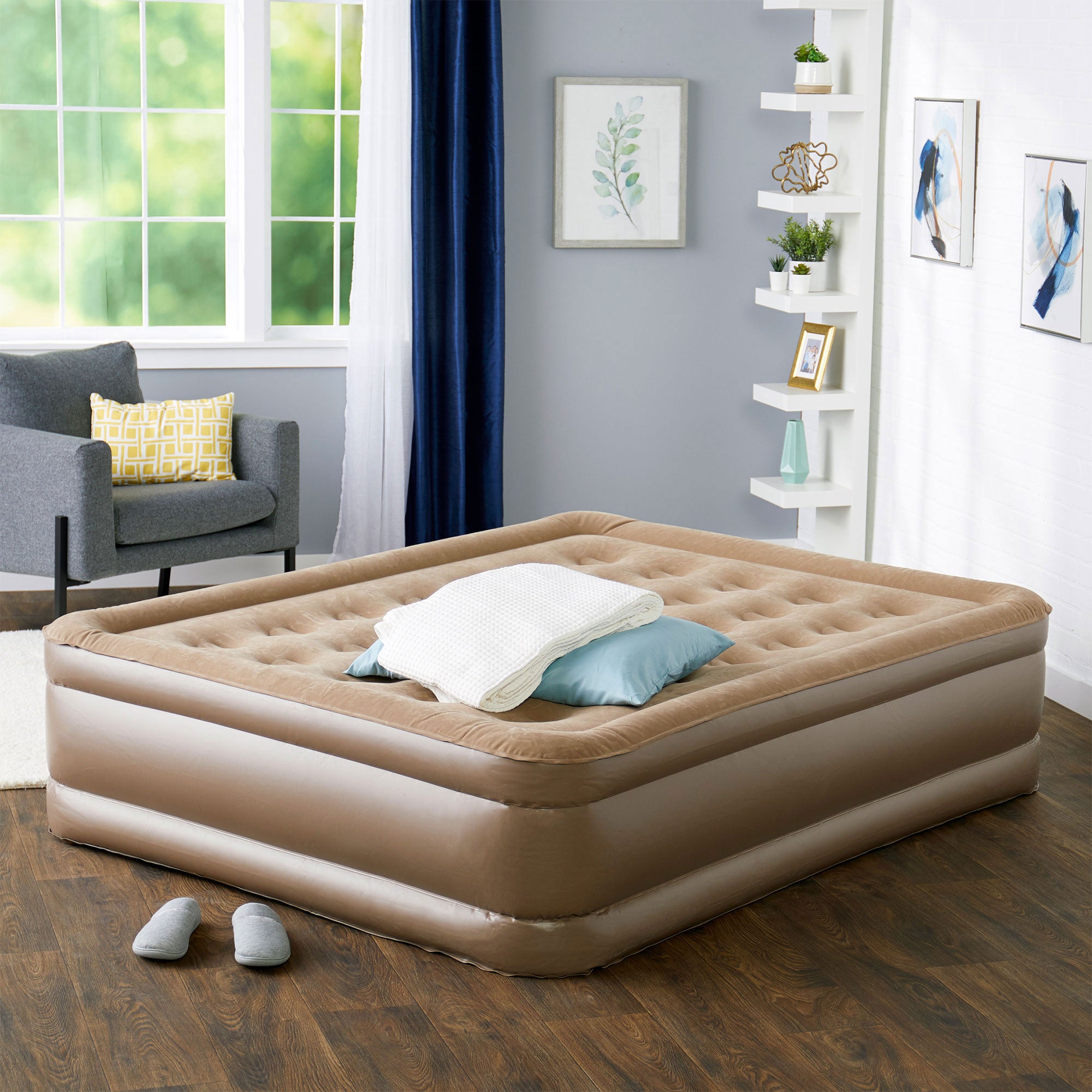 Insta-Bed Raised 18" Inflatable Queen Airbed w/ neverFlat Pump, Beige (Damaged)