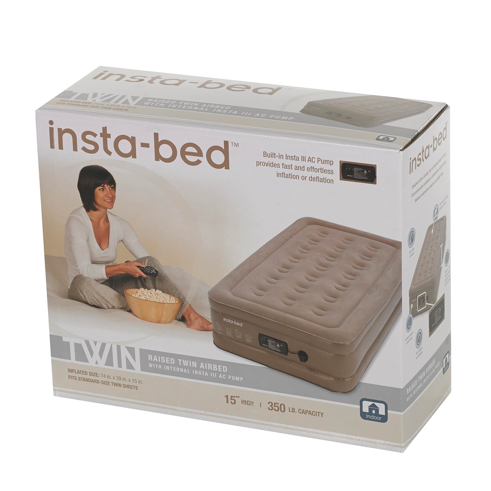 Insta-Bed Raised Twin Air Bed Mattress with Built-In Air Pump (Open Box)