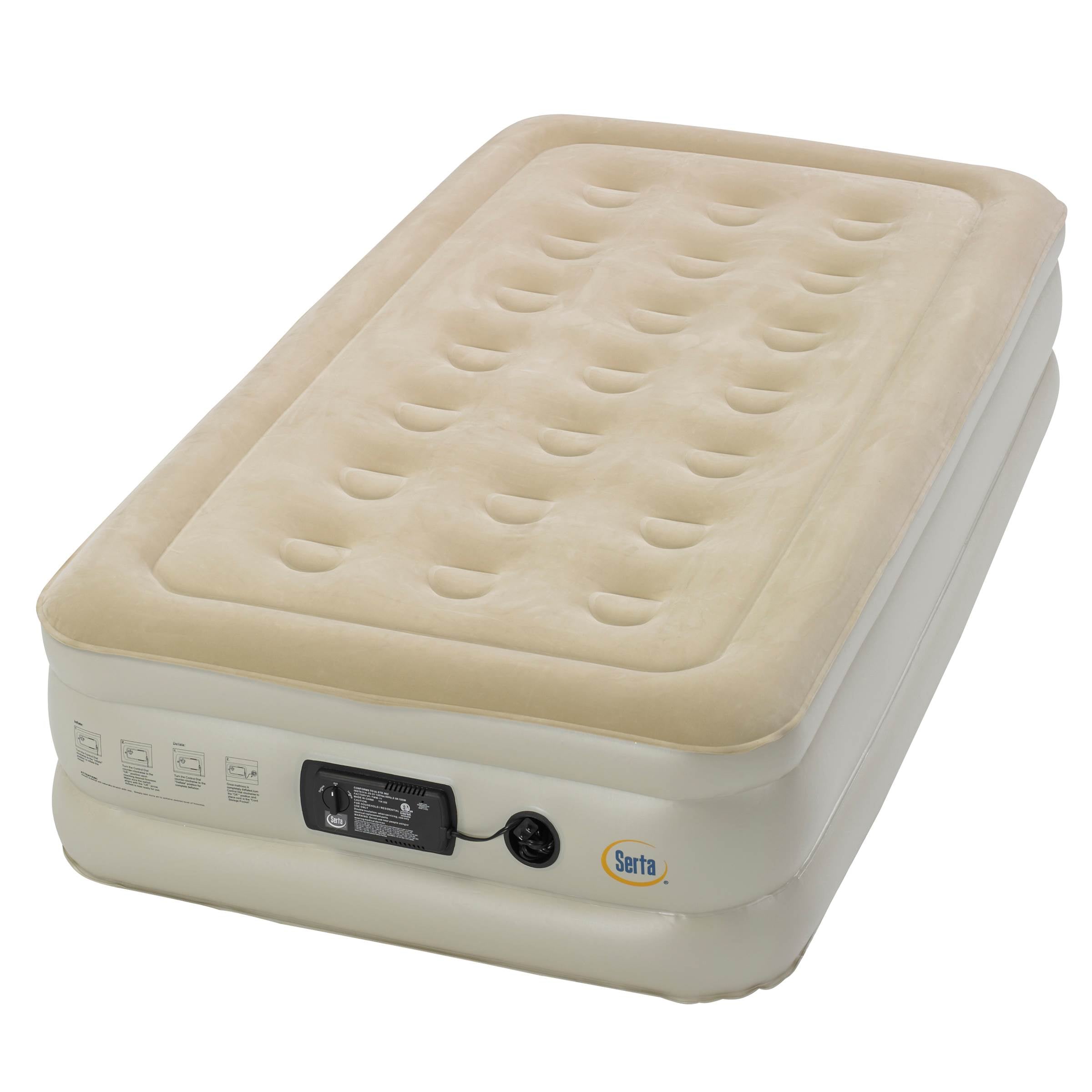 Serta Raised Twin Air Bed Mattress with Built-In Air Pump, Tan (Open Box)