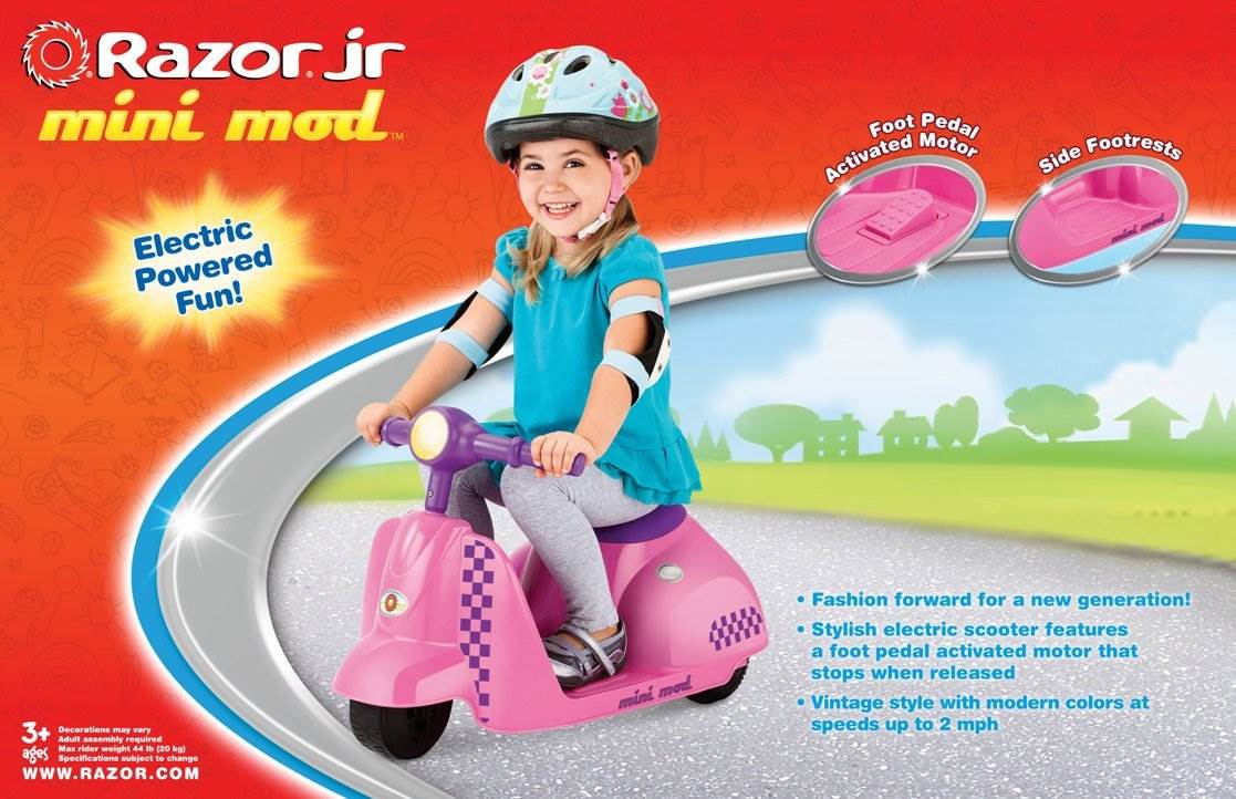 Razor Jr. Mini Mod Electric Scooter Rid-On Moped Pink with Child Sport Helmet