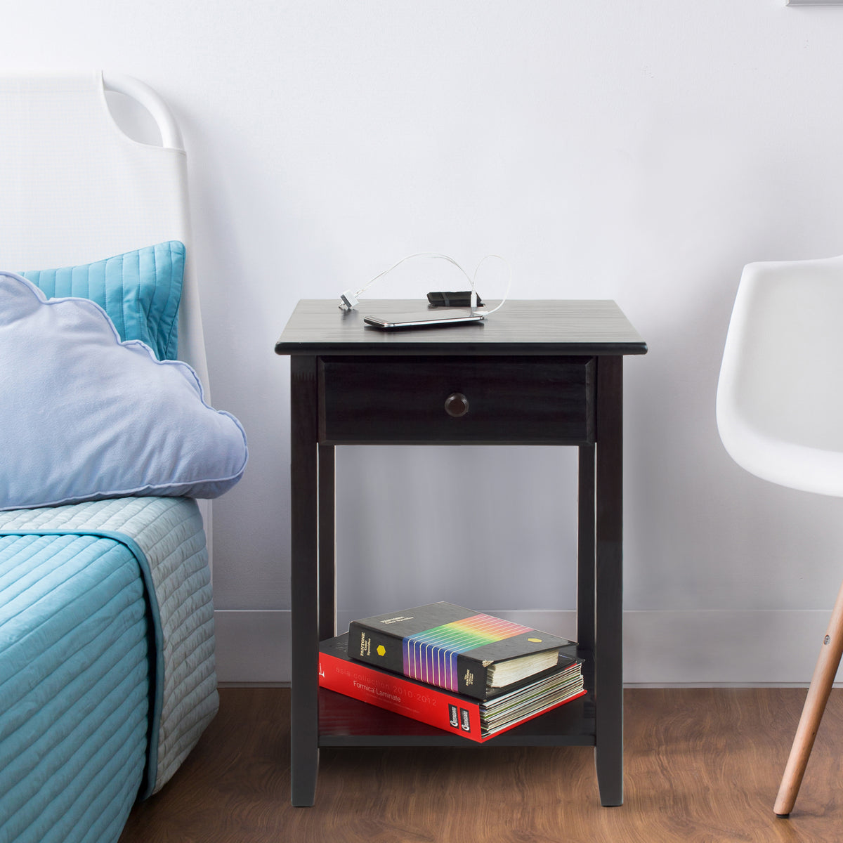 Casual Home Night Owl Bedroom Nightstand with Discrete USB Port Station (2 Pack)