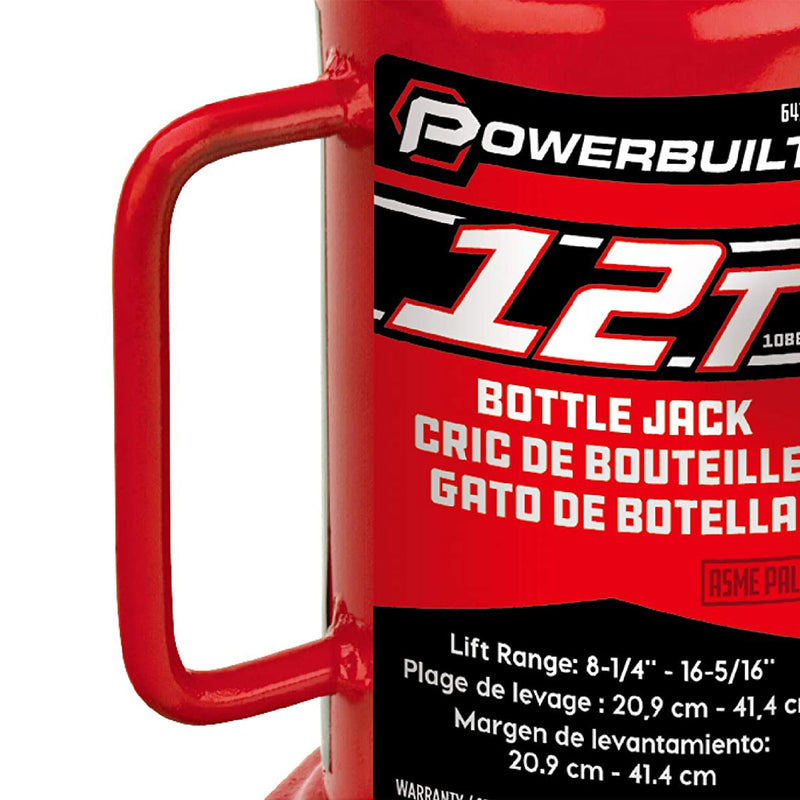 Powerbuilt Automotive Vehicle 12 Ton Bottle Jack w/ Forged Iron Saddle, Red