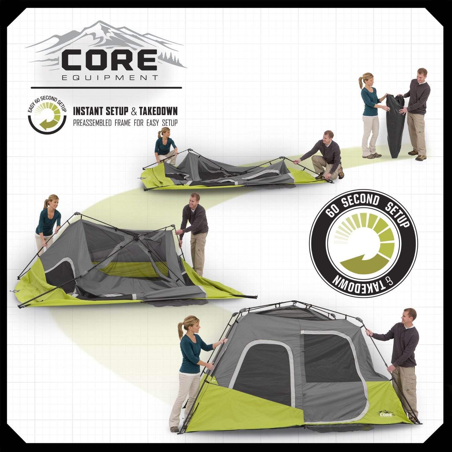 CORE Equipment 6 Person Instant Pop Up 11' x 9' Cabin Camping Tent (Open Box)