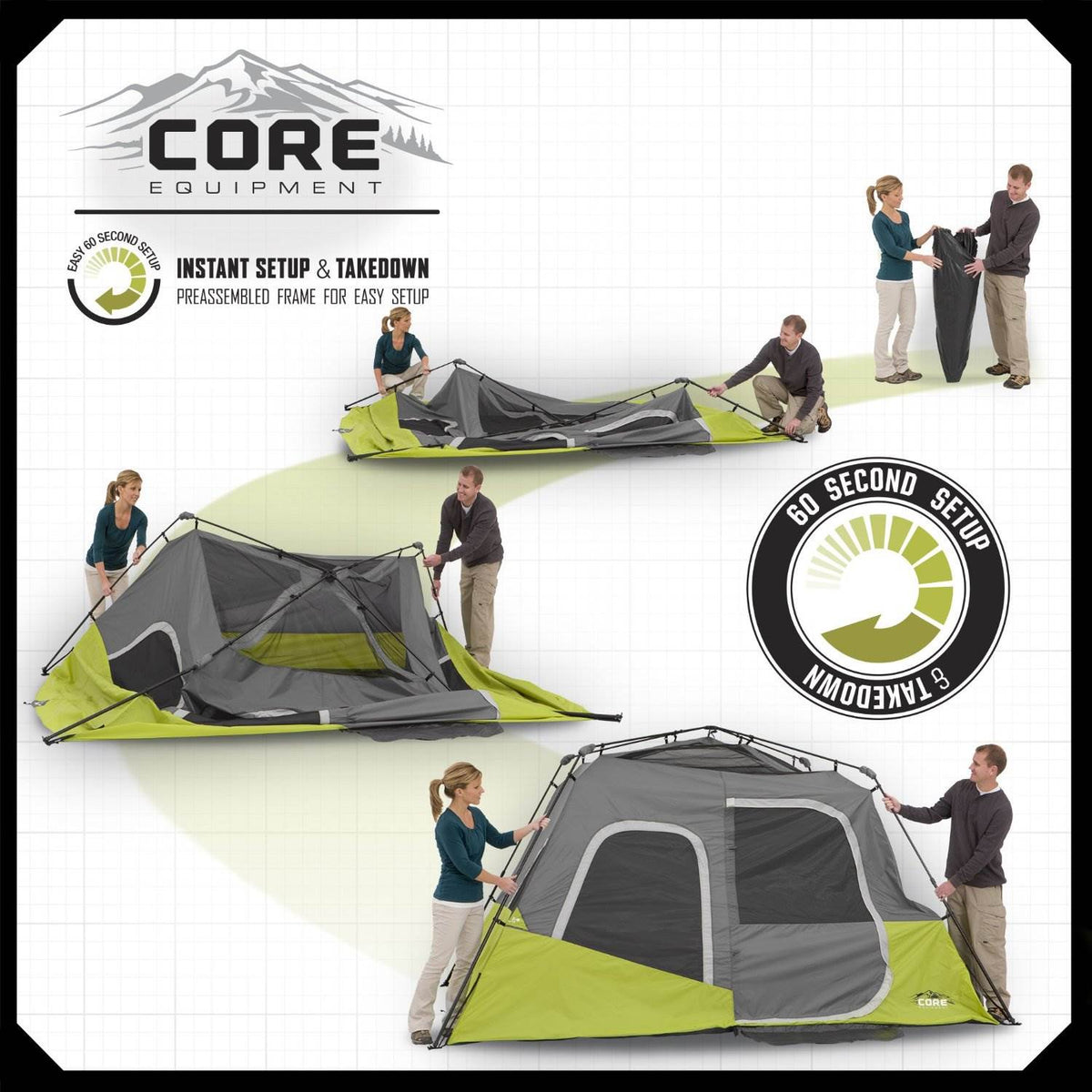 CORE Equipment 6 Person Instant Pop Up 11' x 9' Cabin Camping Tent (Open Box)