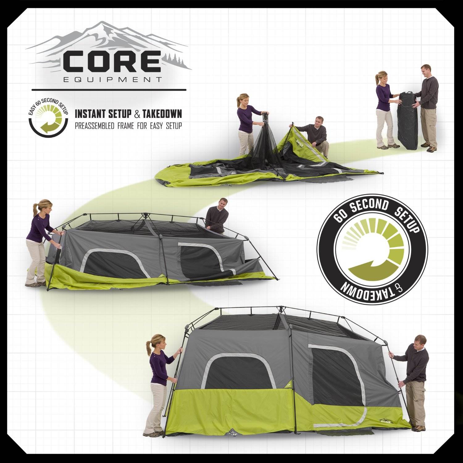 CORE Equipment 9 Person Instant Pop Up 14' x 9' Cabin Tent - Green/Grey (Used)