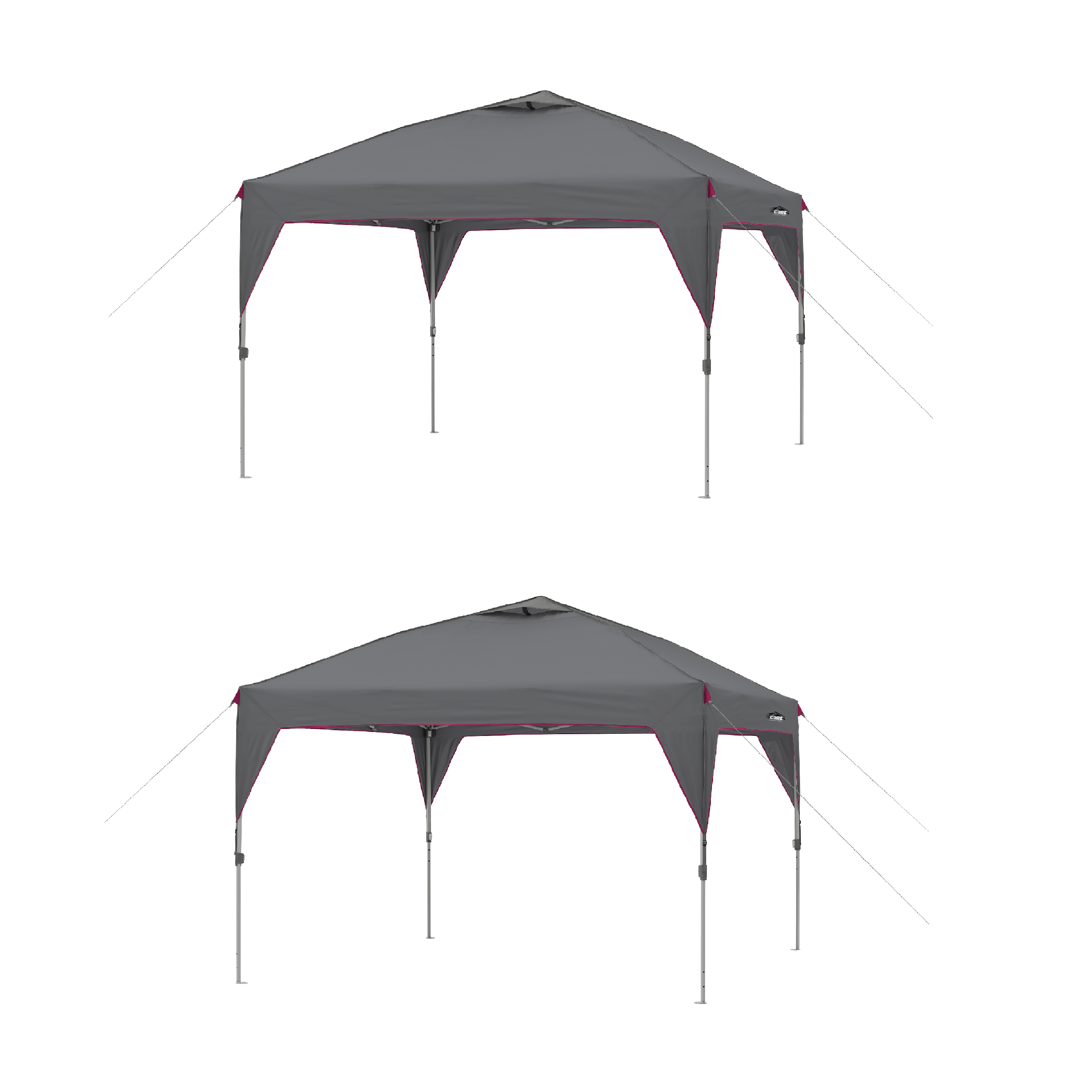 CORE Instant Canopy 10x10 Ft Outdoor Shade Canopy Shelter Tent, Gray (2 Pack)