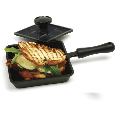 Norpro Cast Iron Mini Single Sandwich Stovetop Outdoor Panini Press Grill, Black