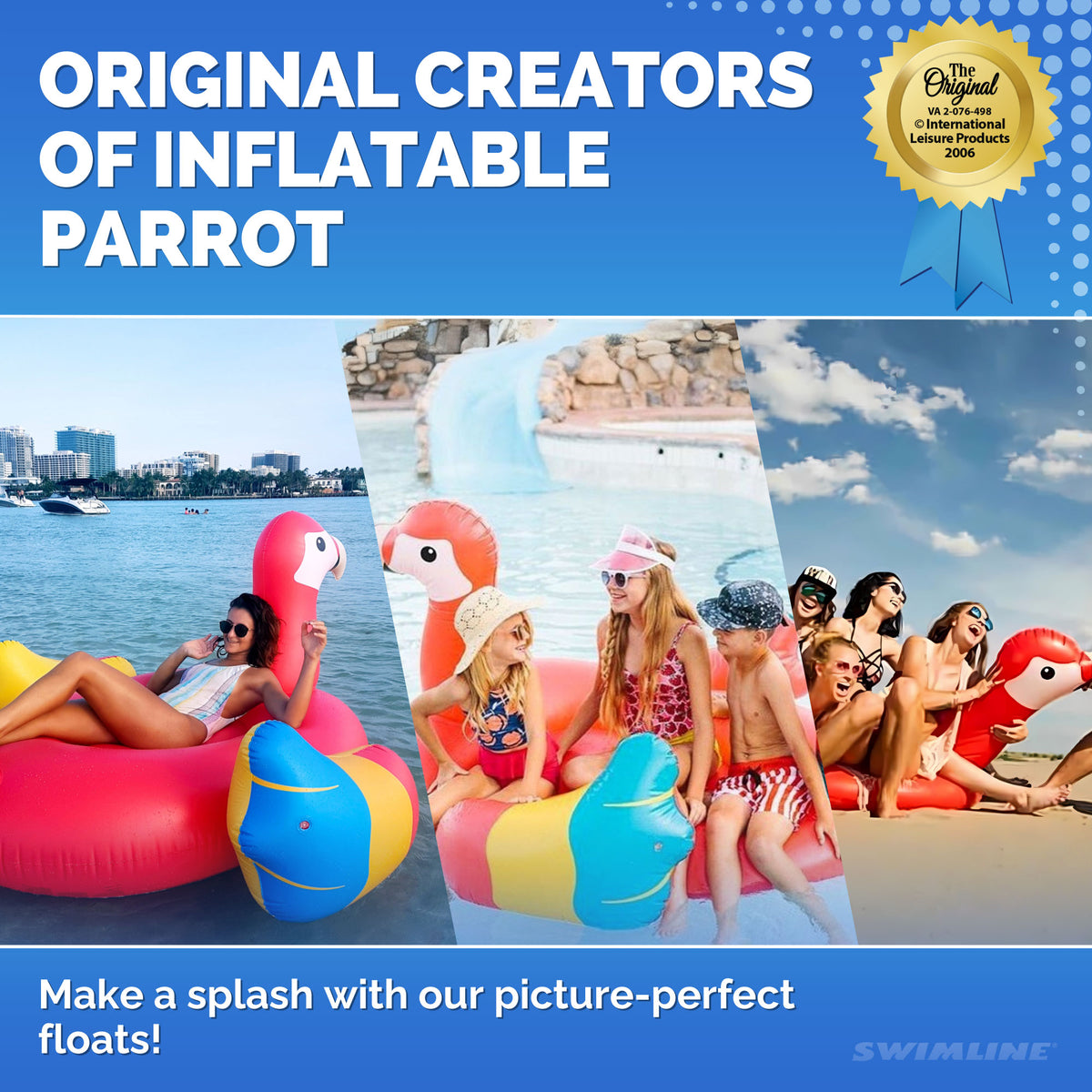 Swimline Giant Ride-On Tropical Parrot Inflatable Pool Float, Pink (Open Box)