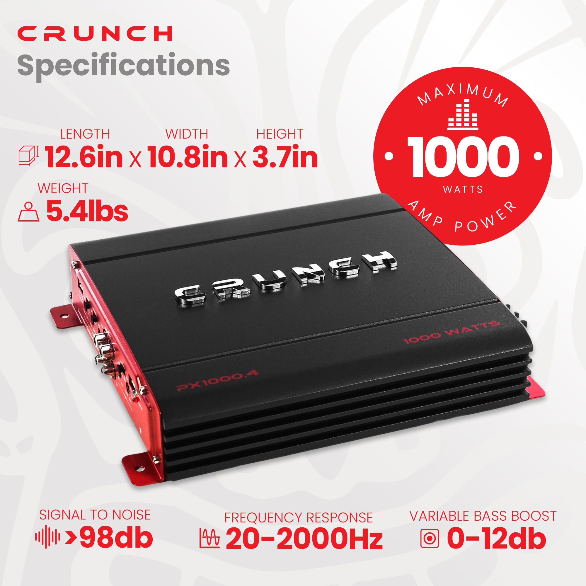 Crunch PX-1000.4 4 Channel 1000 Watt Amp A/B Class Car Stereo Power Amplifier - VMInnovations