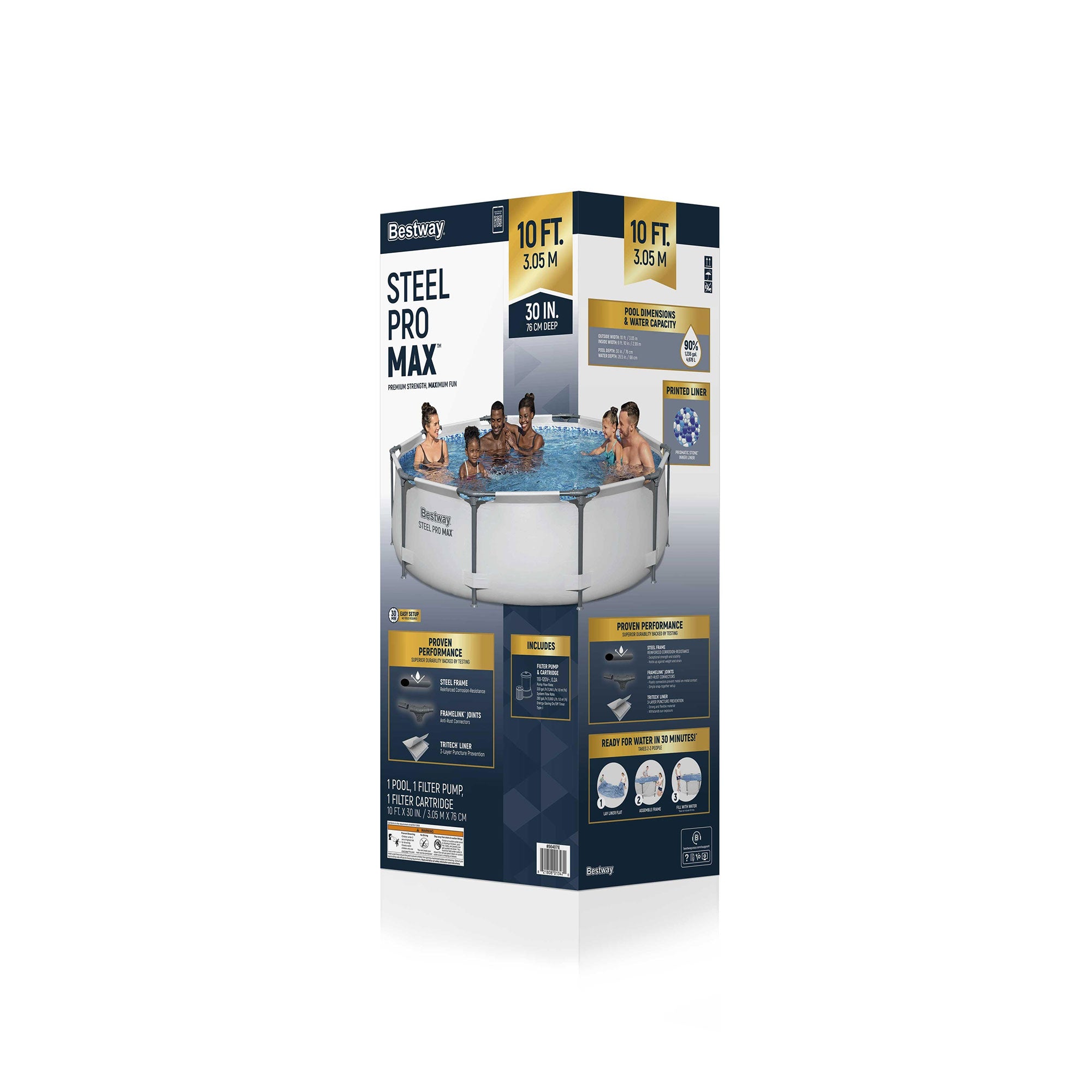 Bestway Steel Pro MAX 10'x30" Round Above Ground Outdoor Pool with Pump, 4 Pack