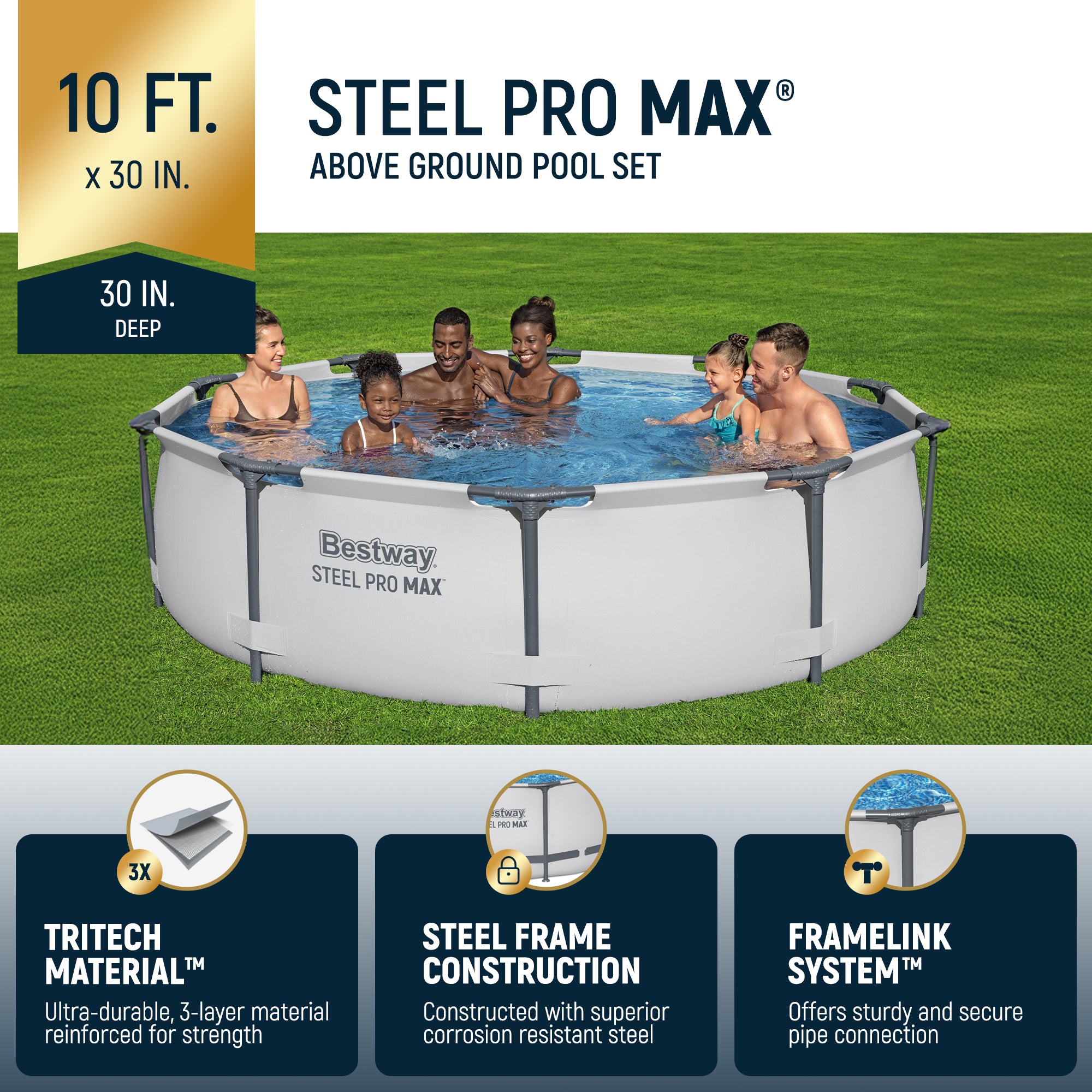 Bestway Steel Pro MAX 10'x30" Round Above Ground Outdoor Pool with Pump, 4 Pack