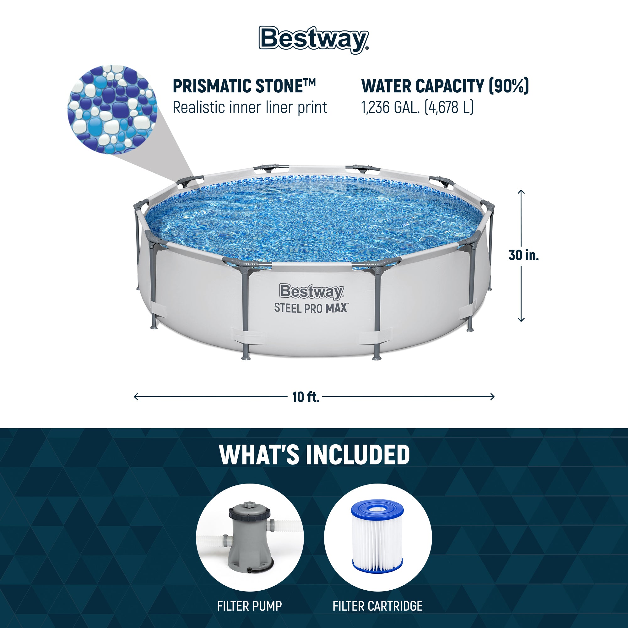 Bestway Steel Pro MAX 10'x30" Round Above Ground Outdoor Pool with Pump, 4 Pack