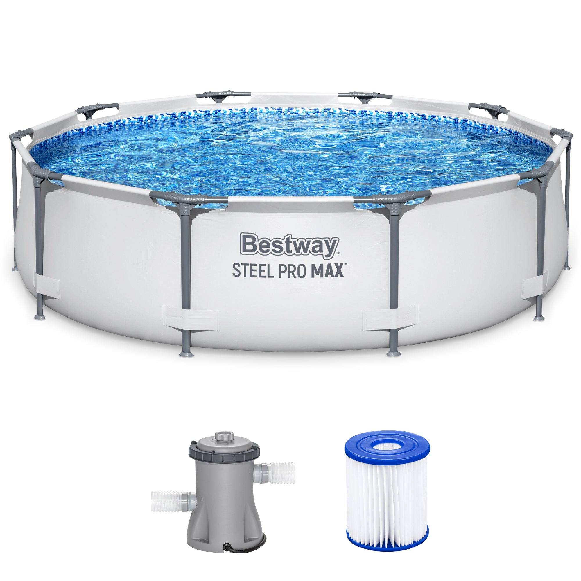 Bestway Steel Pro MAX 10'x30" Round Above Ground Outdoor Pool with Pump, 4 Pack