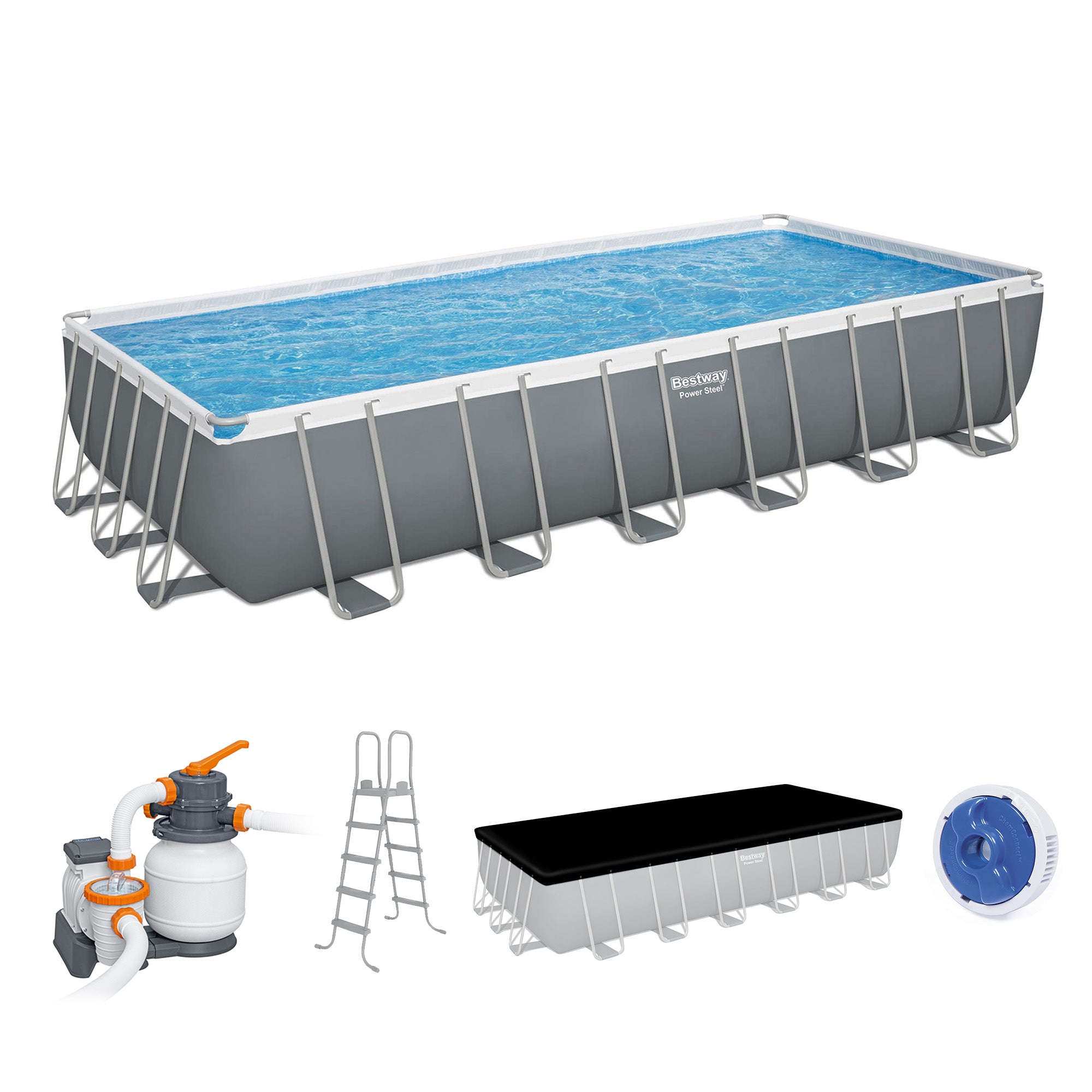 Bestway Power Steel 24' x 12' x 52" Rectangular Above Ground Swimming Pool Set