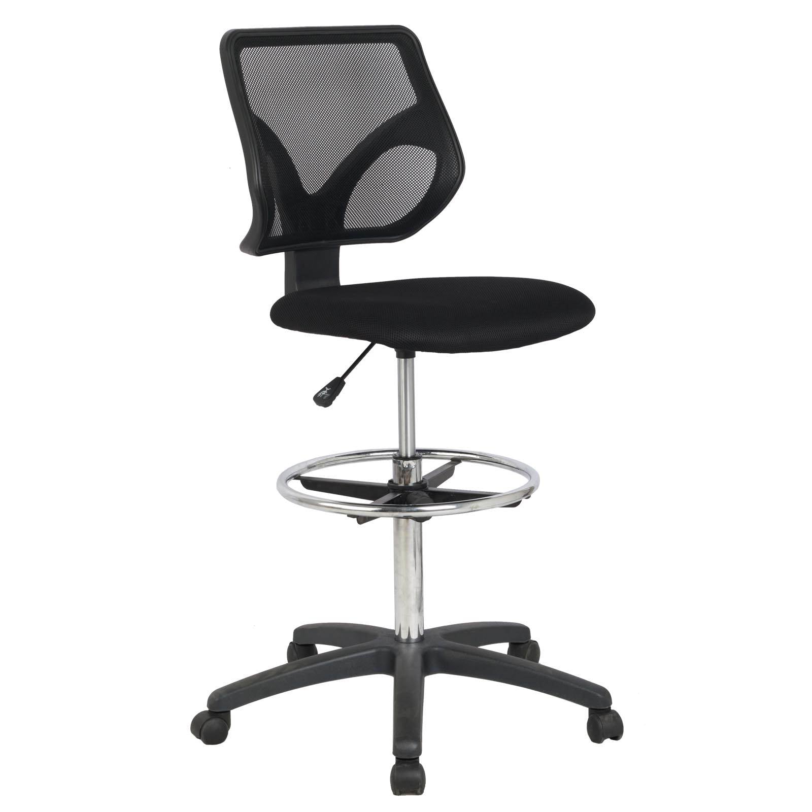 Cool Living Mesh Armless Fixed Adjustable Height Drafting Chair, Black(Open Box)