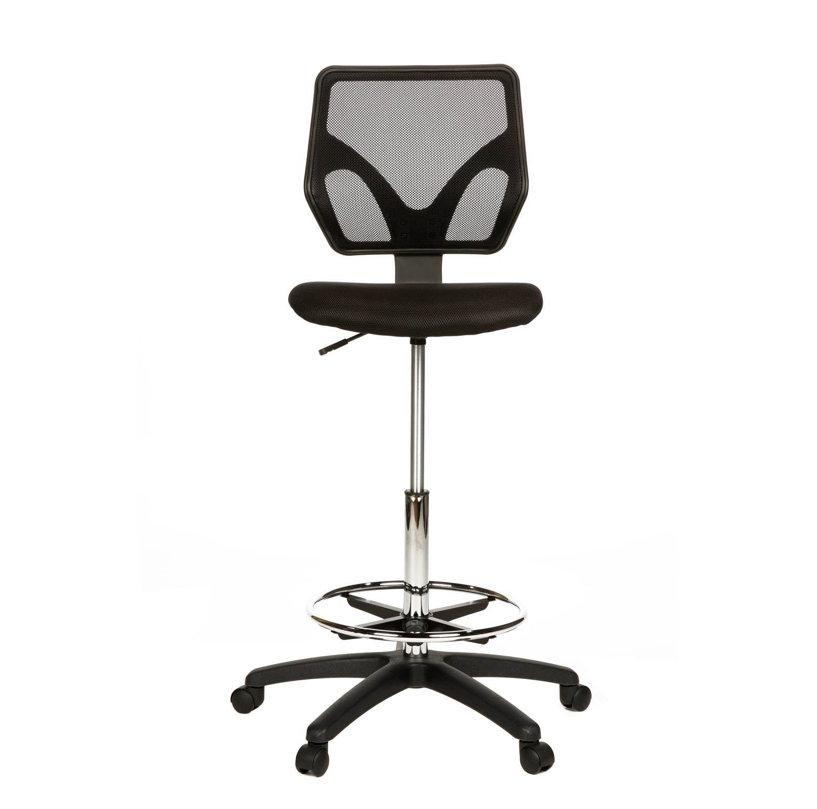 Cool Living Mesh Armless Fixed Adjustable Height Drafting Chair, Black(Open Box)