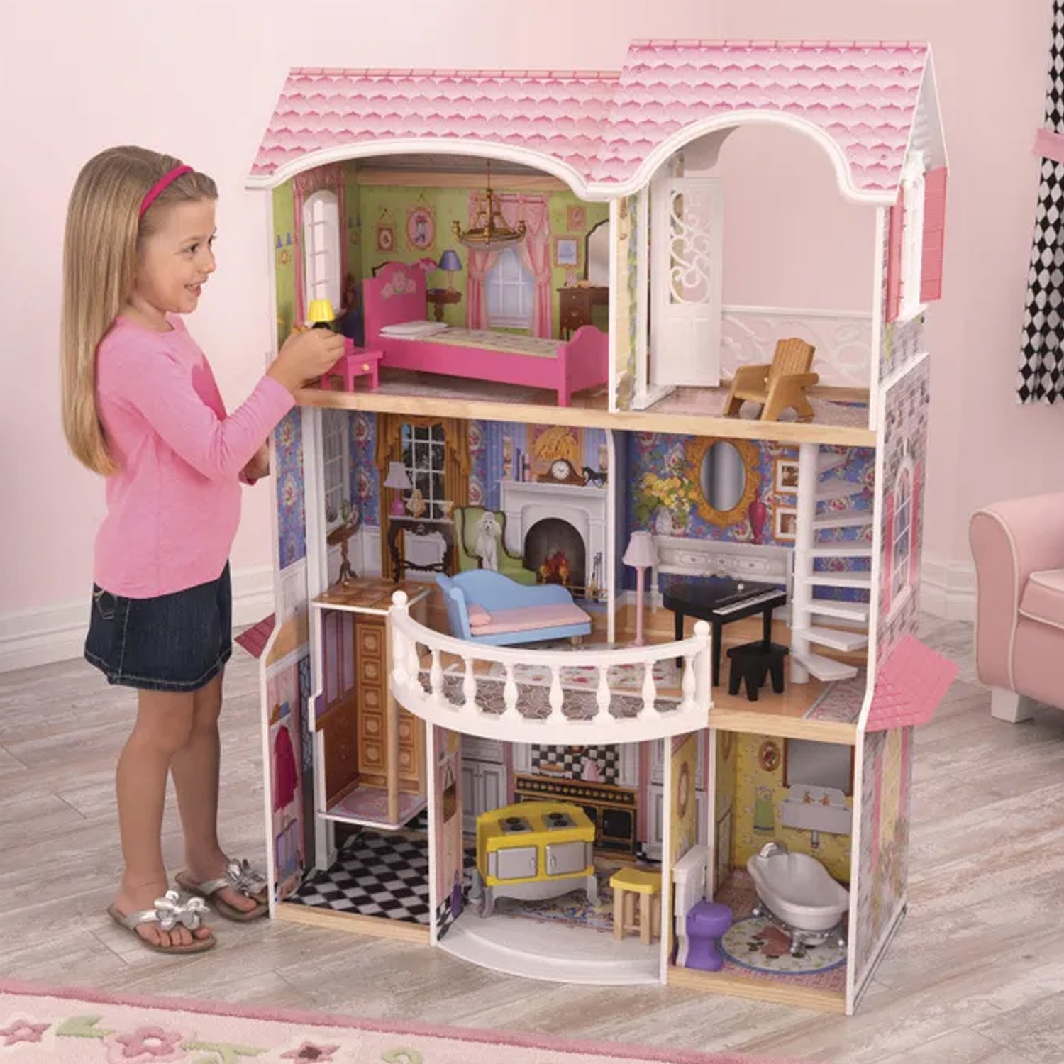KidKraft Magnolia Mansion Dollhouse for 18 Inch Dolls w/ 13 Furniture Pieces
